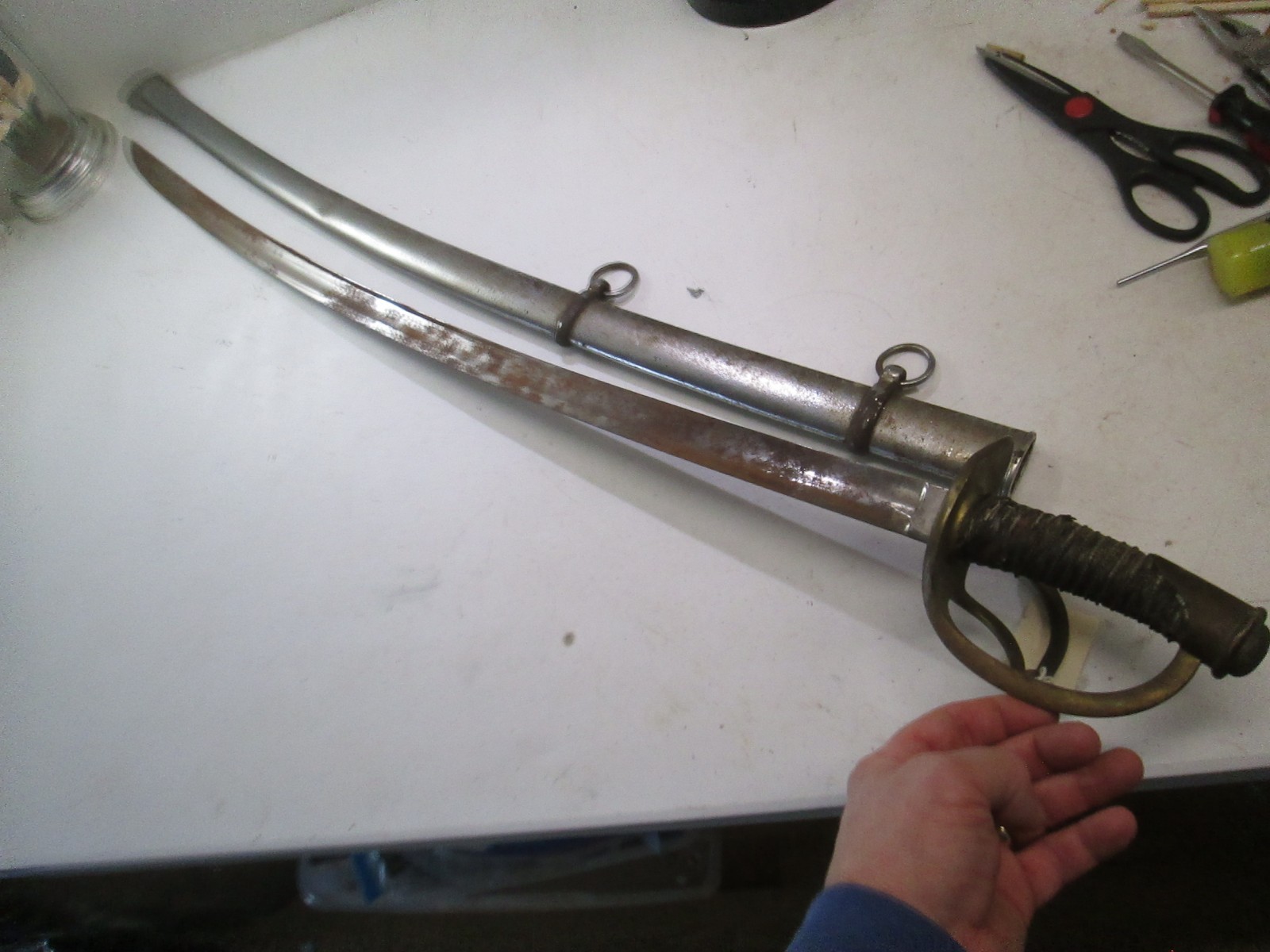 US CIVIL WAR CAVALRY SWORD CONFEDERATE? & SCABBARD GERMAN IMPORT MARKED R &C 124