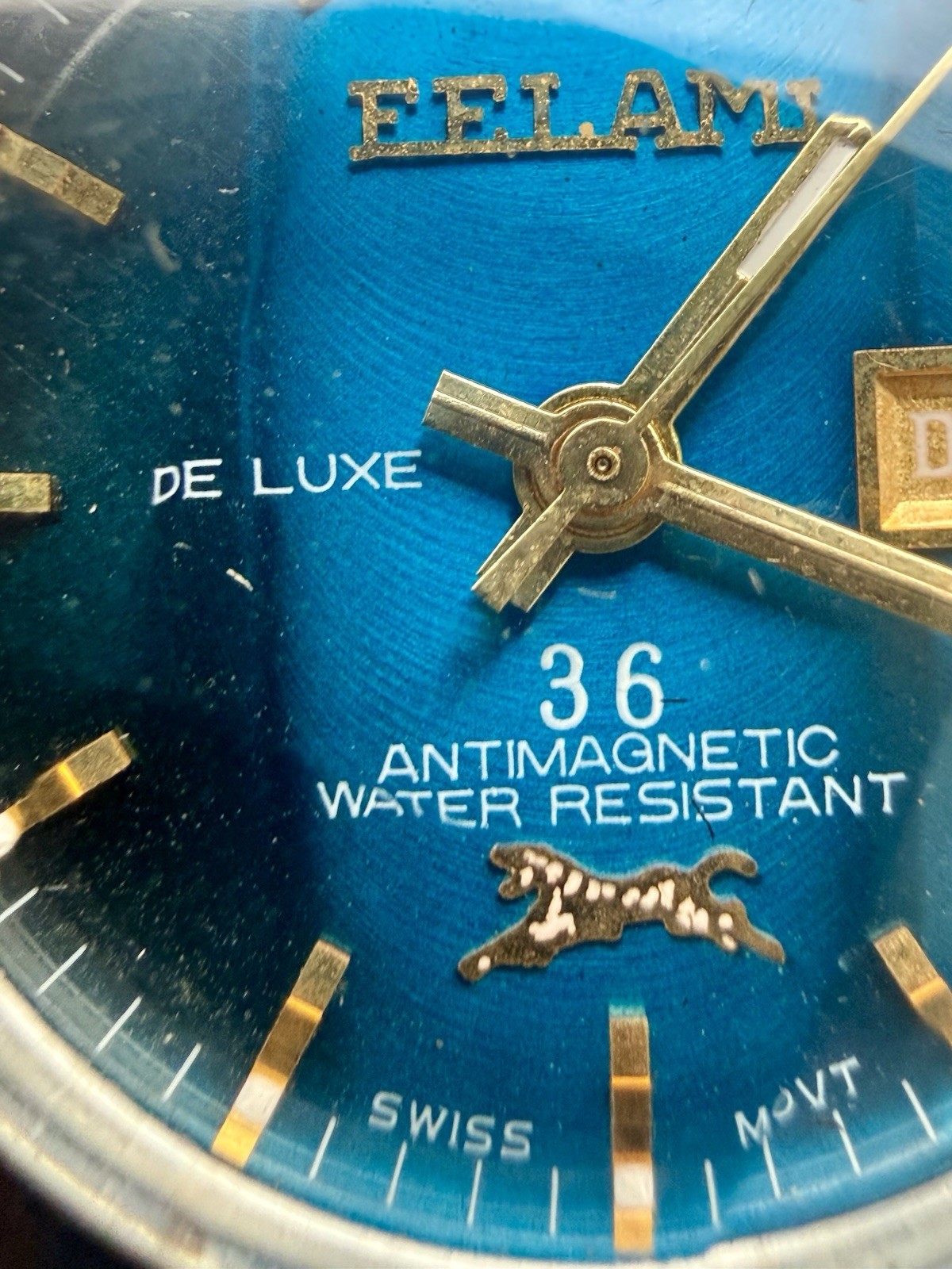 Vintage ELAMI De Luxe 36 automatic Swiss Mens Watch Rare