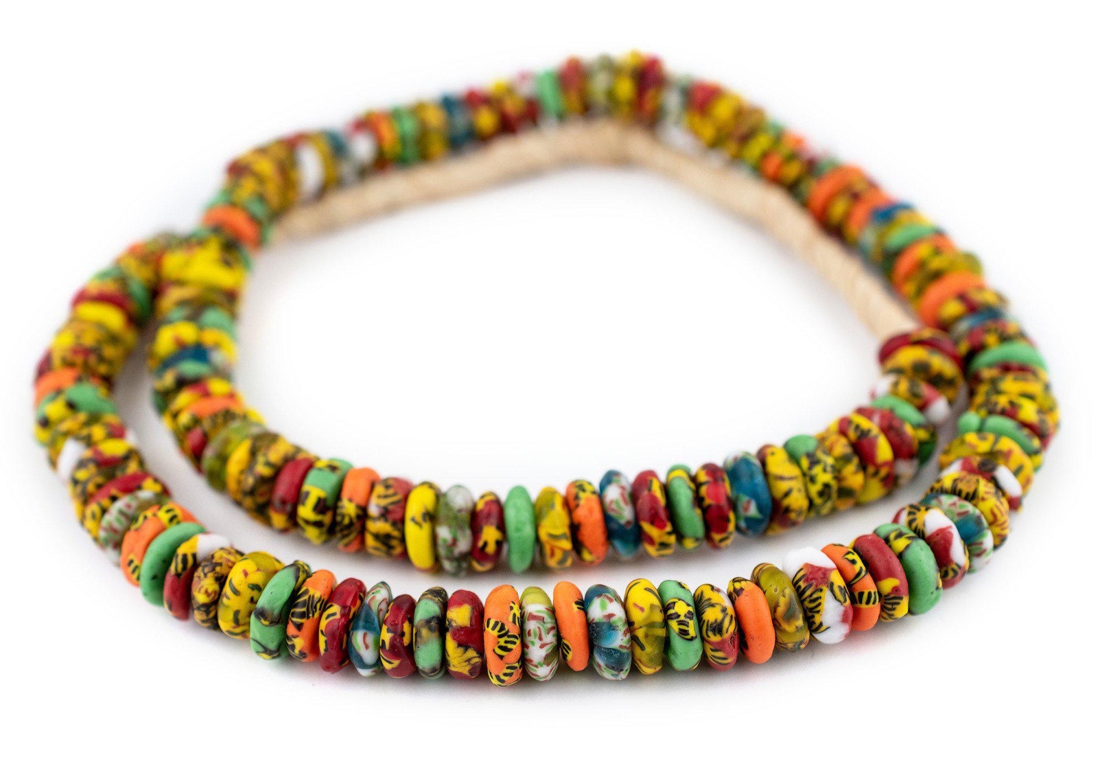 Sunyani Medley Fused Rondelle Recycled Glass Beads 11mm Ghana African Multicolor