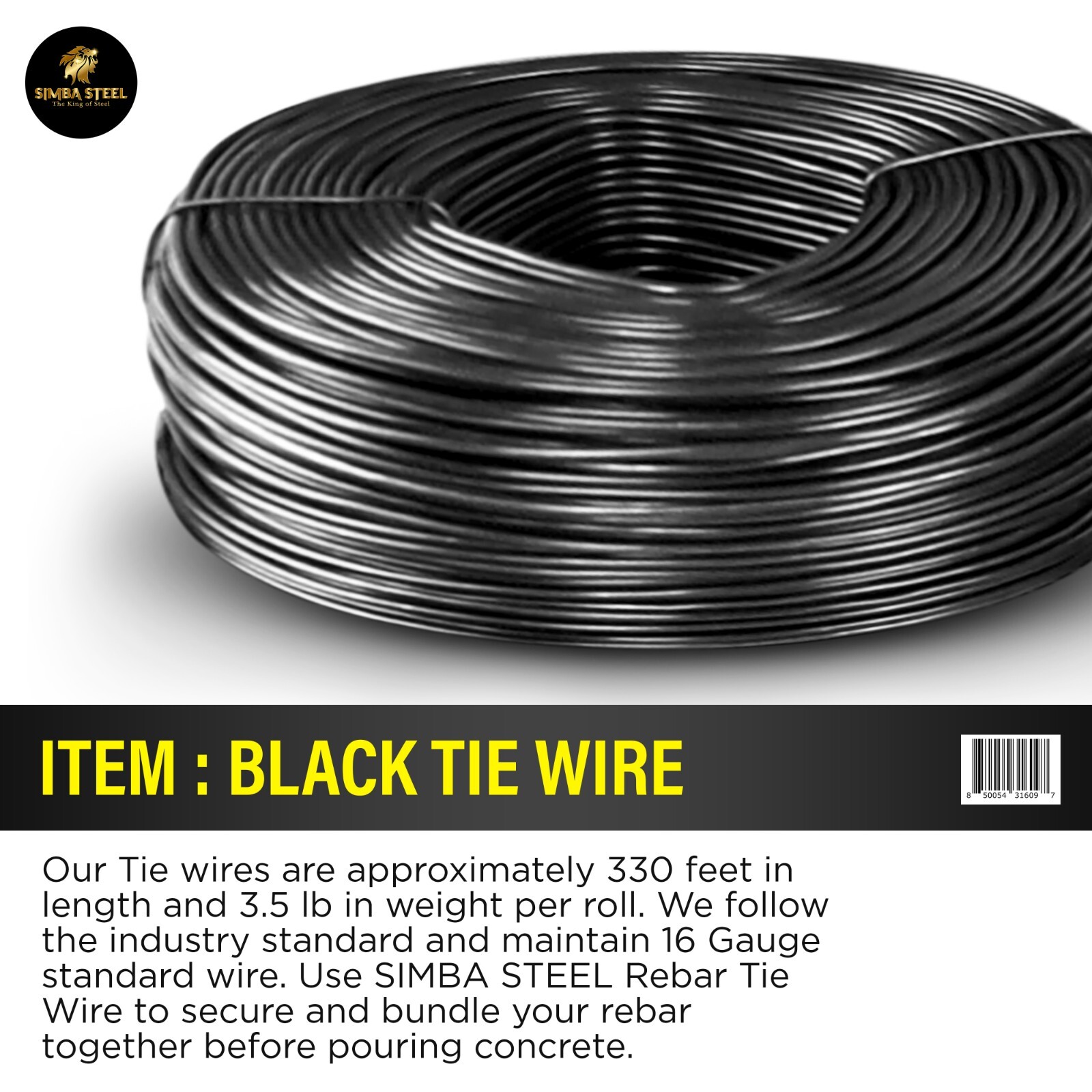 Lot of 2 x 3.5 lb Black Annealed Rebar Tie Wire 16 Gauge, (660ft) SIMBA STEEL