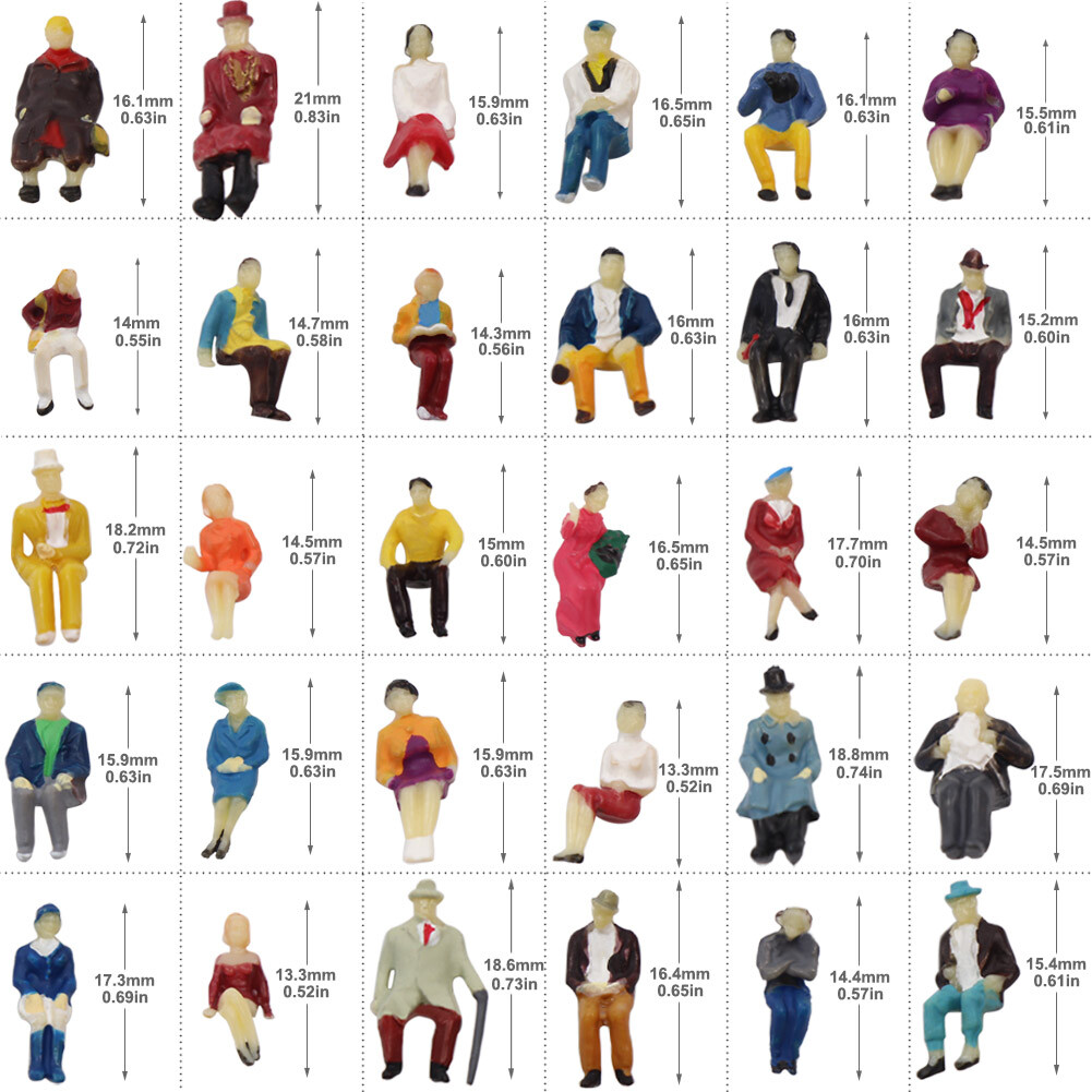 100pcs HO Scale Seated Standing People 1:87 Figures Passenger 50 Different Poses
