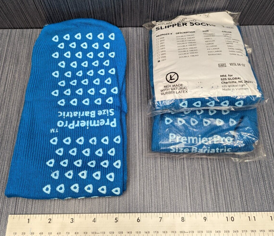 3 pair x Premier Pro 2917 Slippers Sock Bariatric Dark Blue Double Tread