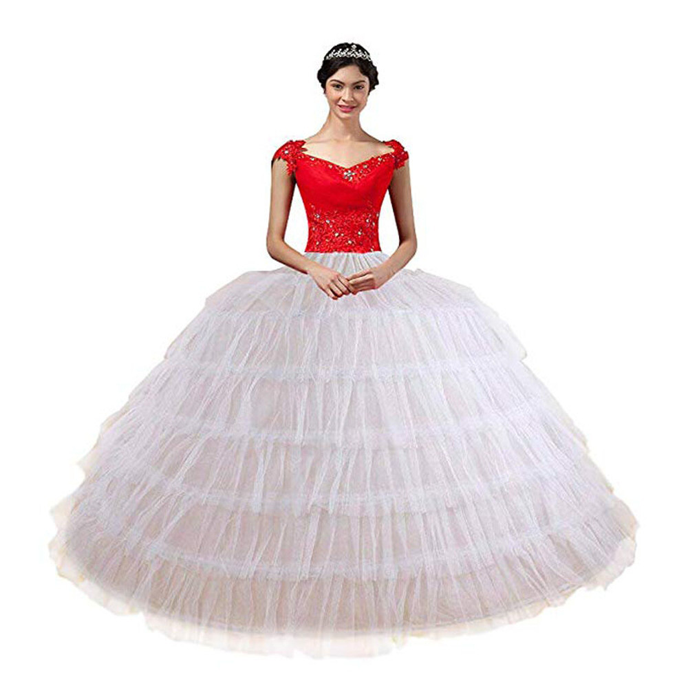 White Petticoat for Wedding Dress 6 Hoop 6 Layers Tulle Ball Gown Prom Crinoline
