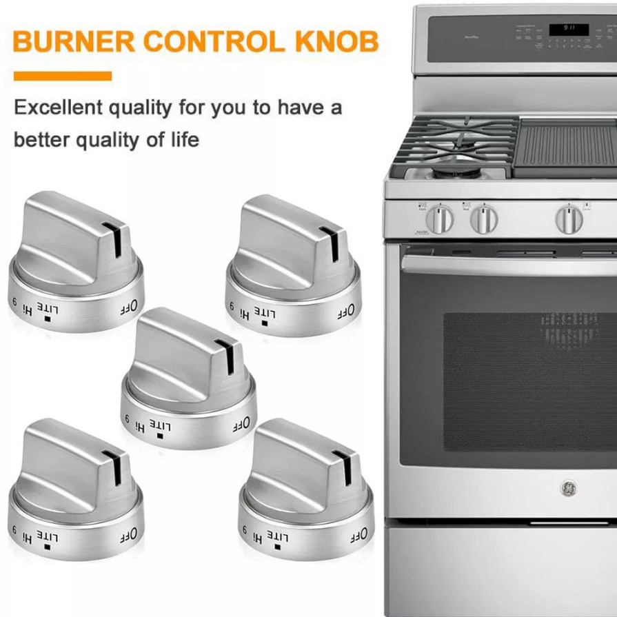 5 Pack Stainless Steel Look Control Knob Kits For GE Gas Range Stove WB03X24818