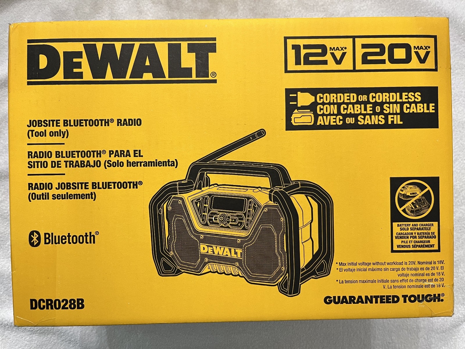 New Dewalt DCR028B 12V/20V Max Cordless Tough Bluetooth Radio (NIB) Bare Tool