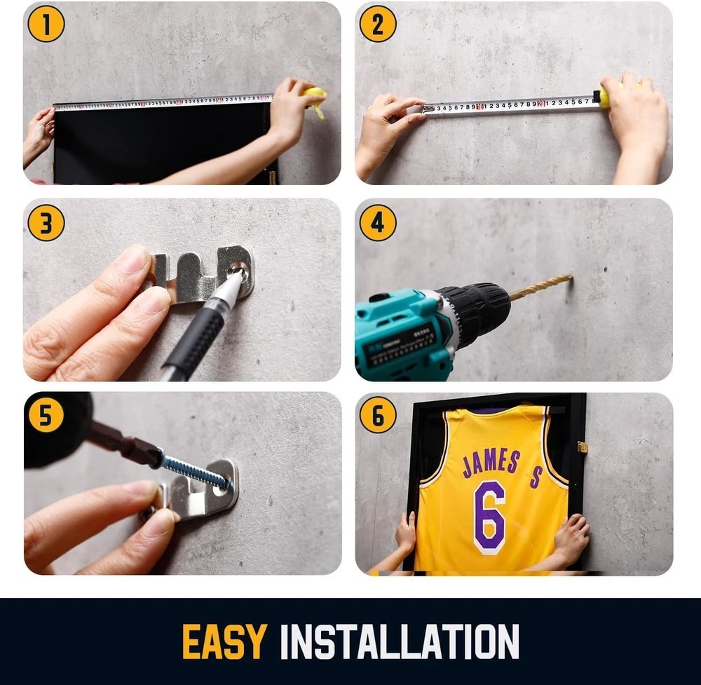 Jersey Frame Shadow Box Display Case w/ UV Acrylic Door for Sports Jerseys Black