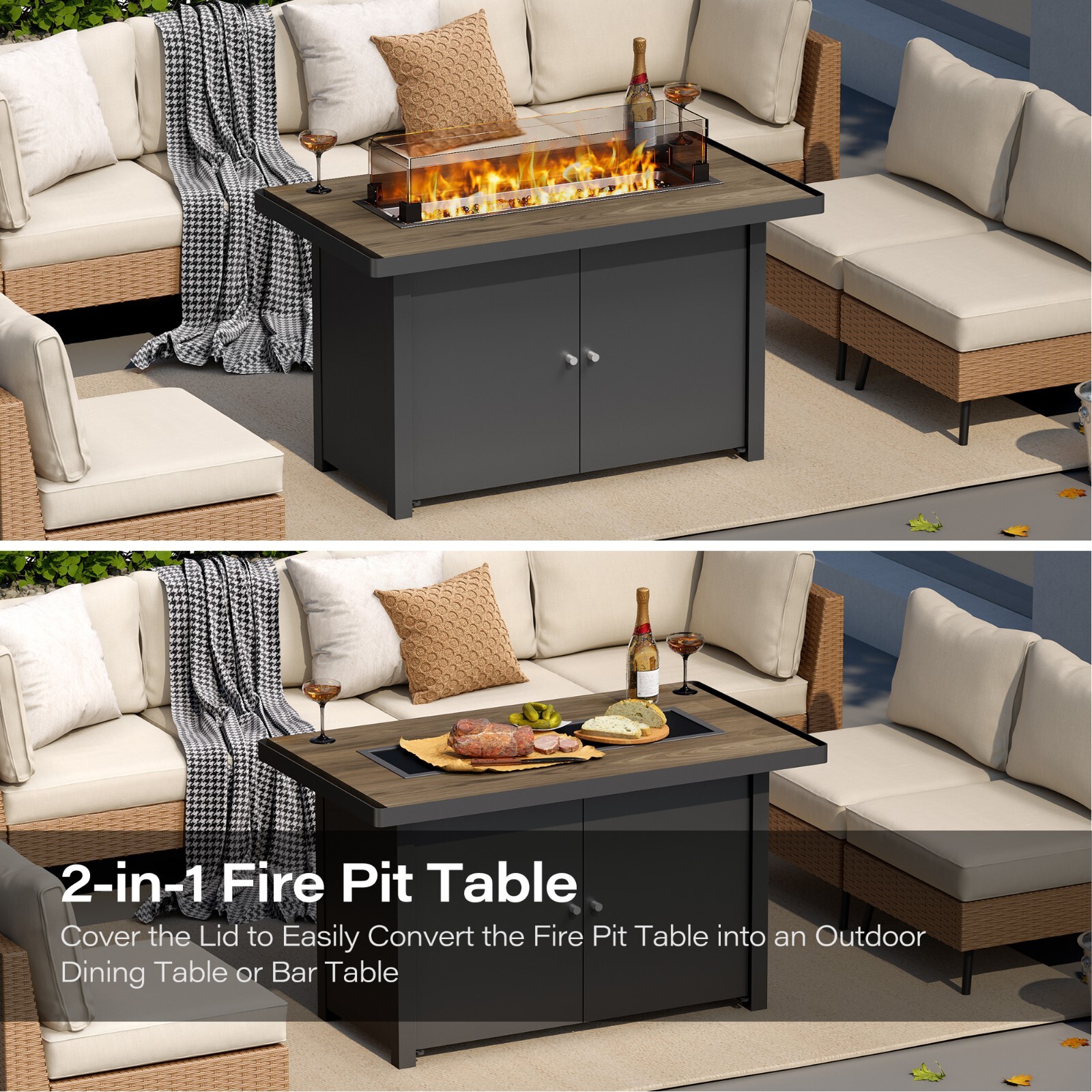 LAUSAINT HOME 43" Outdoor Fire Pit Table, 55,000 BTU Patio Propane FirePit