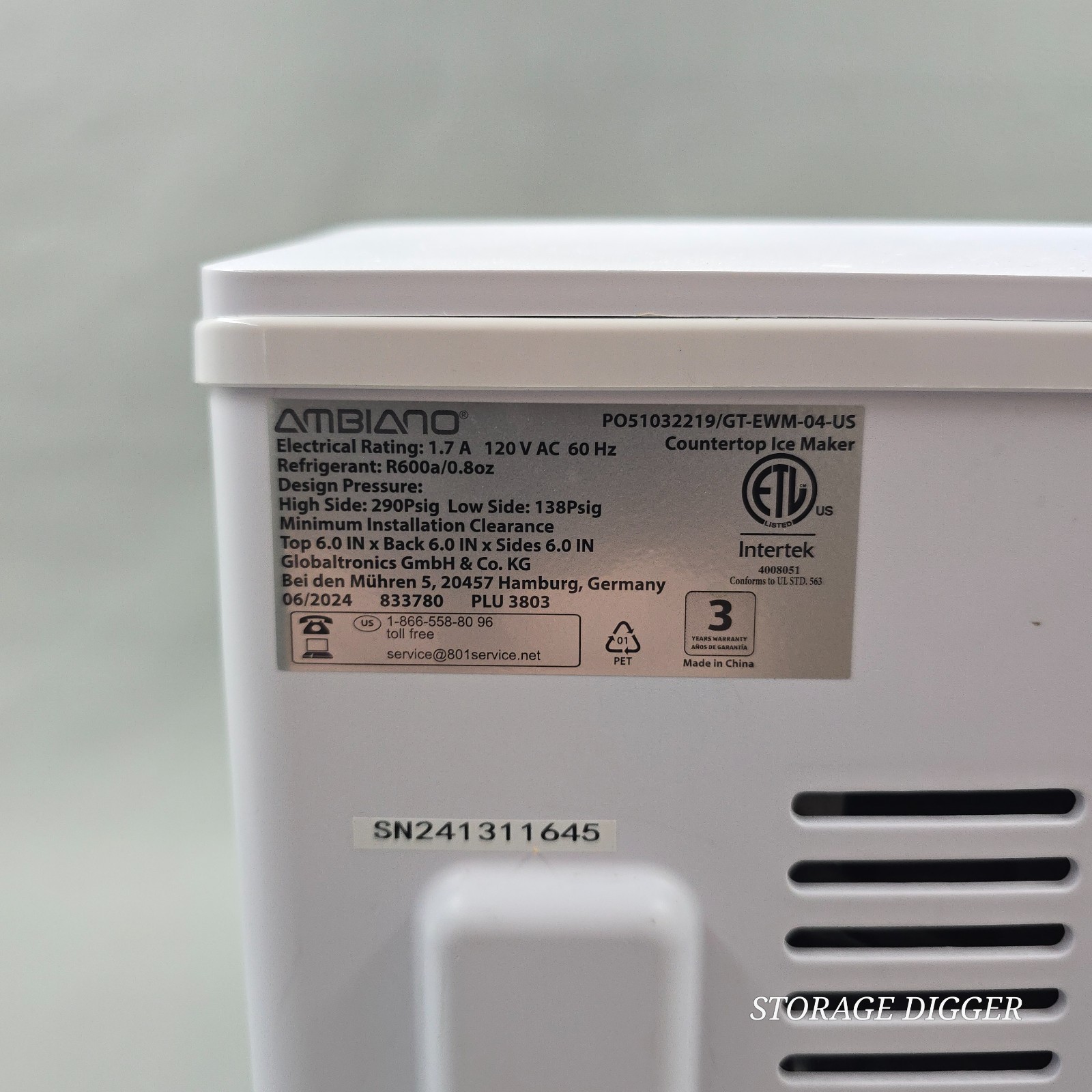 2024 Ambiano 26 lb. Countertop Ice Maker, Model GT-EWM-04-US, Made in China