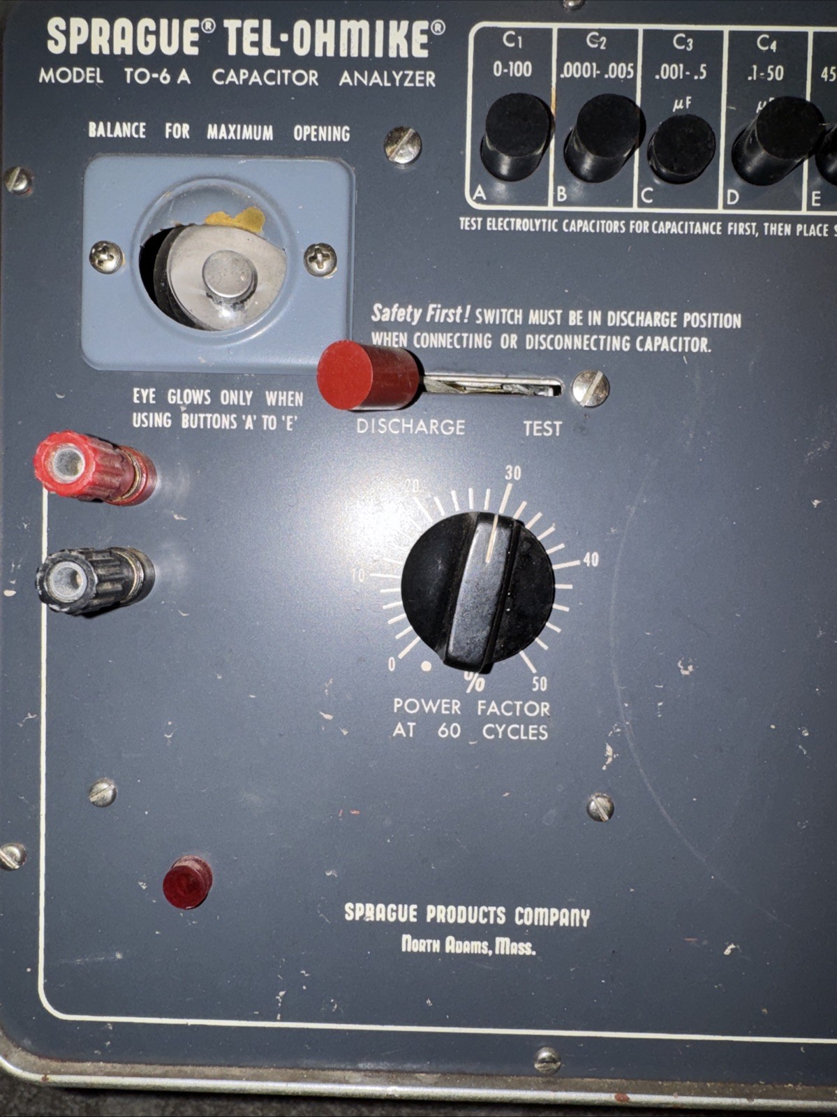 Vintage Sprague TEL-OHMIKE Model TO-6 A Capacitor Analyzer, Untested, Powers On
