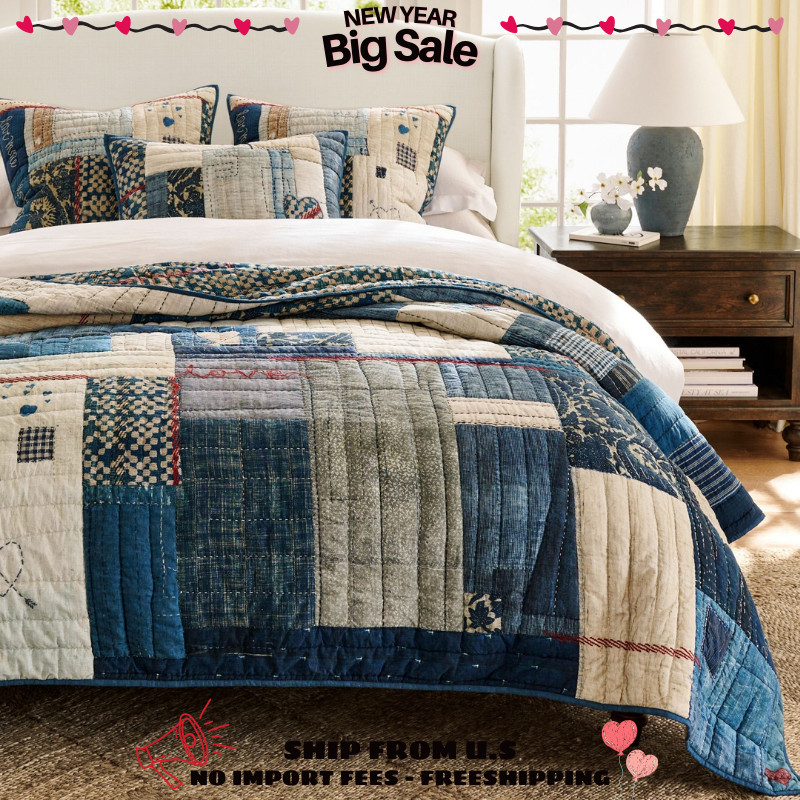 Pottery Barn Love Handcrafted Reversible Quilt King/Cal.King