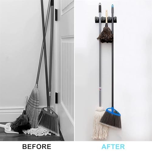 Broom and Mop Holder Wall Mount, Hooks Hanger for Mops and Broom, Organizer