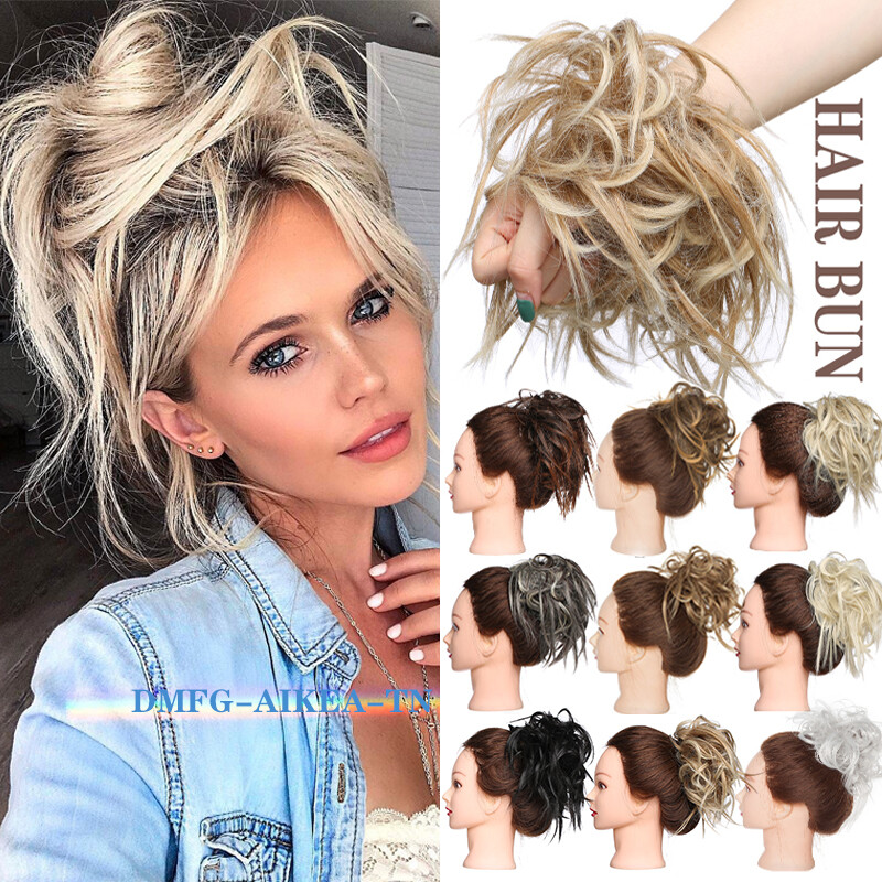 7" Messy Bun Hair Piece Scrunchie Updo Real Thick Hair Extensions as Human Hair