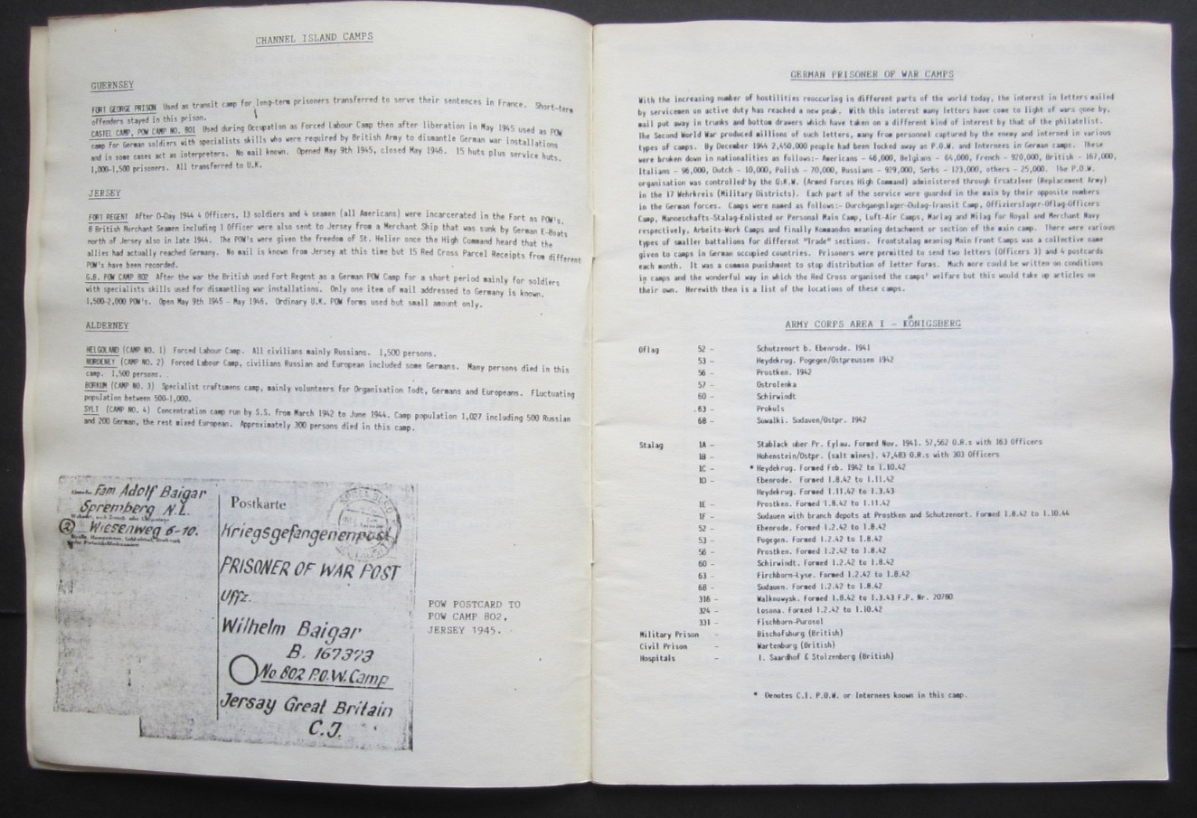 World War 11 P.O.W. and Internment camps. Postmarks reference guide.