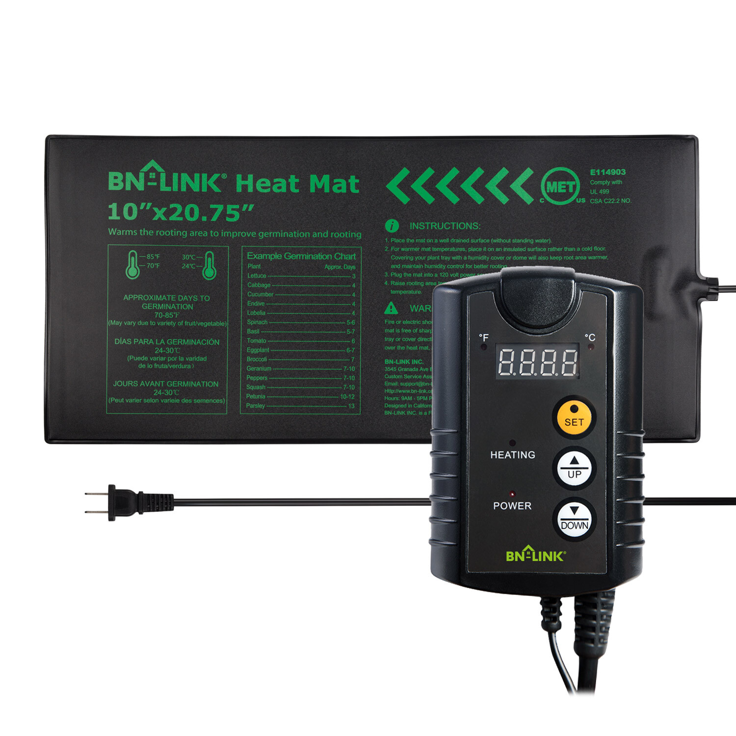 BN-LINK Seedling Heat Mat Heating Pad + Digital Thermostat Controller Combo Set