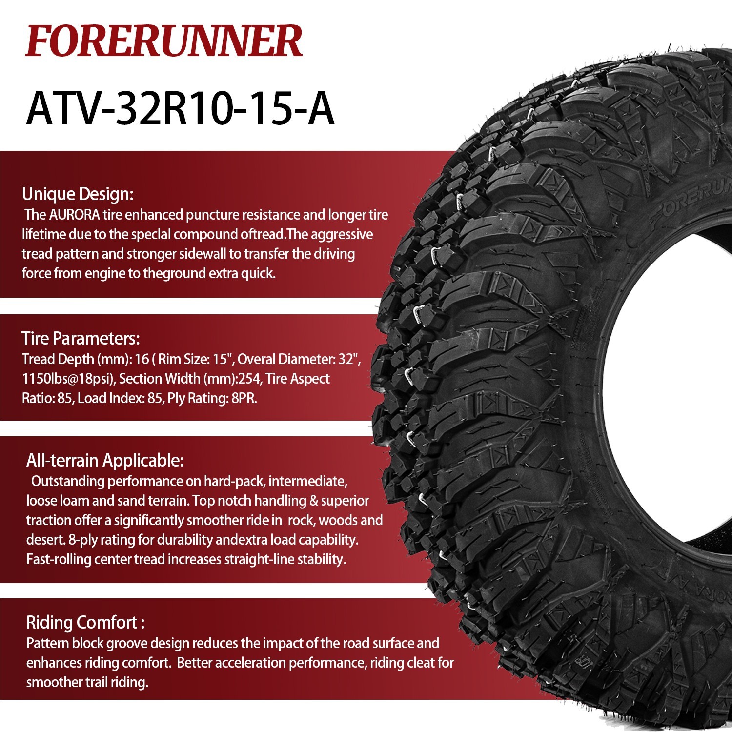 Full Set 32x10x15 ATV UTV Tires 32x10-15 8PR Radial 32 10 15 Mud All Terrain