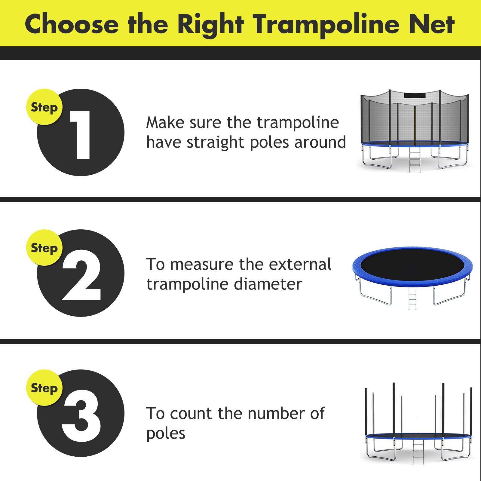 16FT Trampoline Safety Net Replacement Protection Enclosure Net for 12 Poles