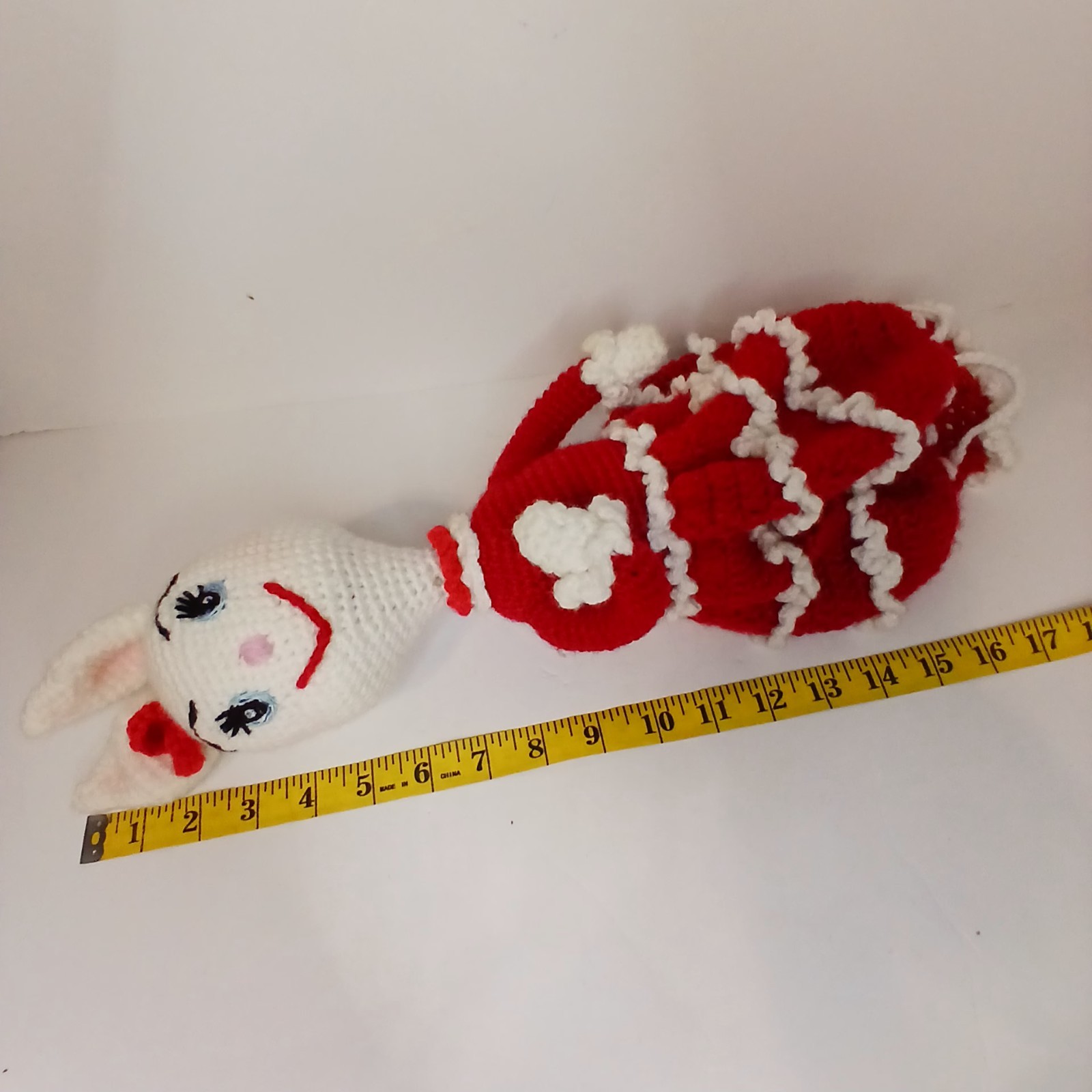 Handmade Crochet Bunny Doll Toilet Paper Roll Cover Red White Amigurumi Vintage