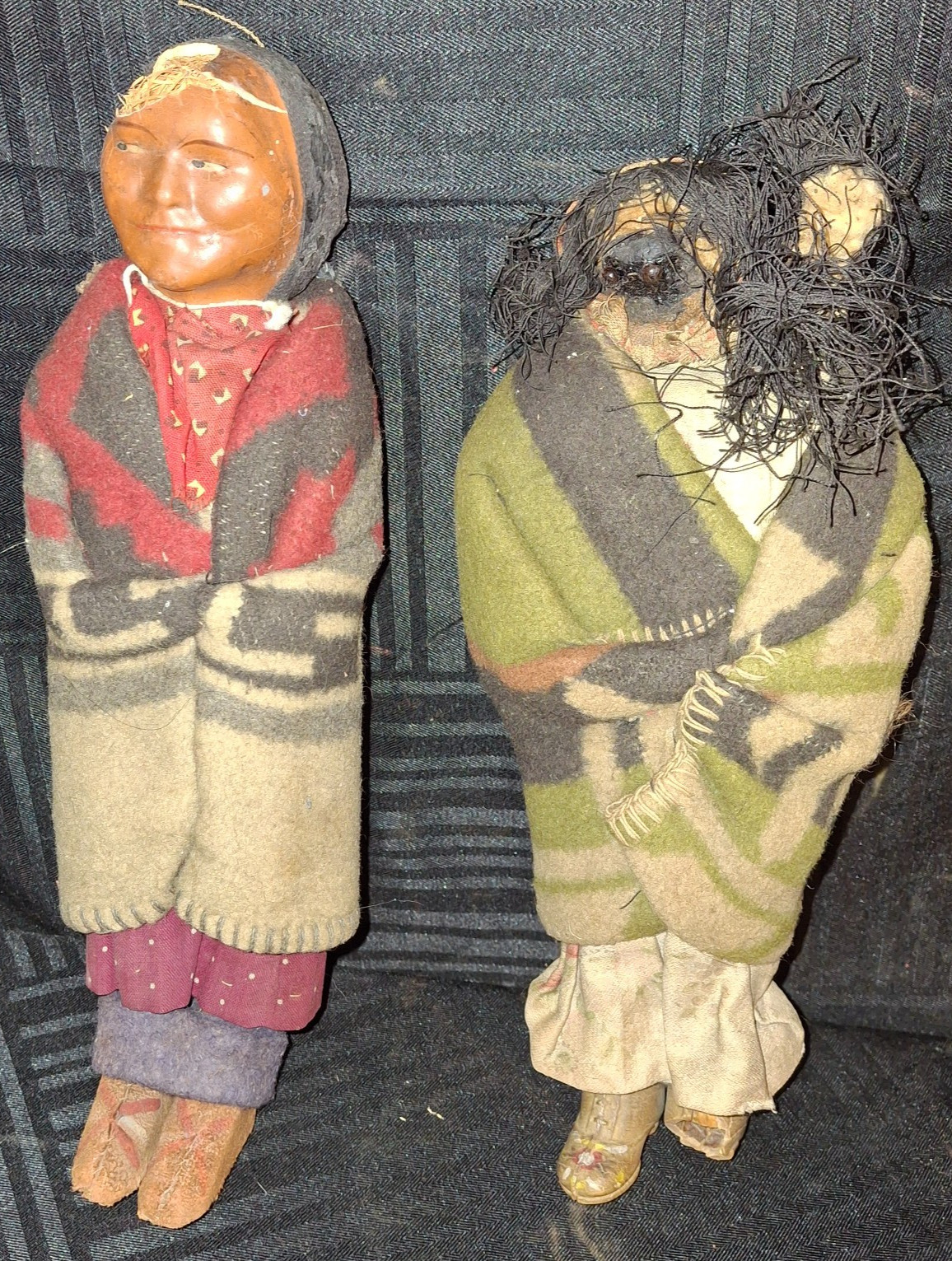 Skookum Dolls Lot of 2 Very Early Dried Apple & Other Need Some Repair