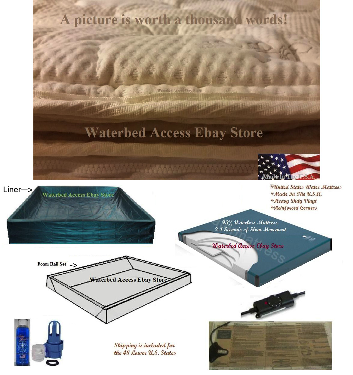 King Softside Waterbed Mattress with Waveless bladder, Pillow Top Cover & heater