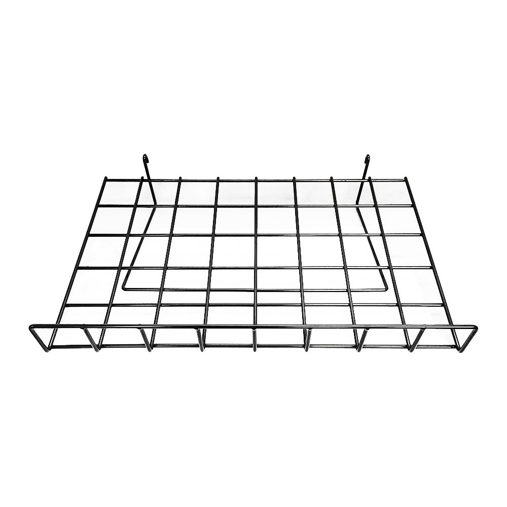 2 Pc Gloss Black 24'' x 15'' Wire Grid Shelf w/ Lip Shelves Gridwall Display