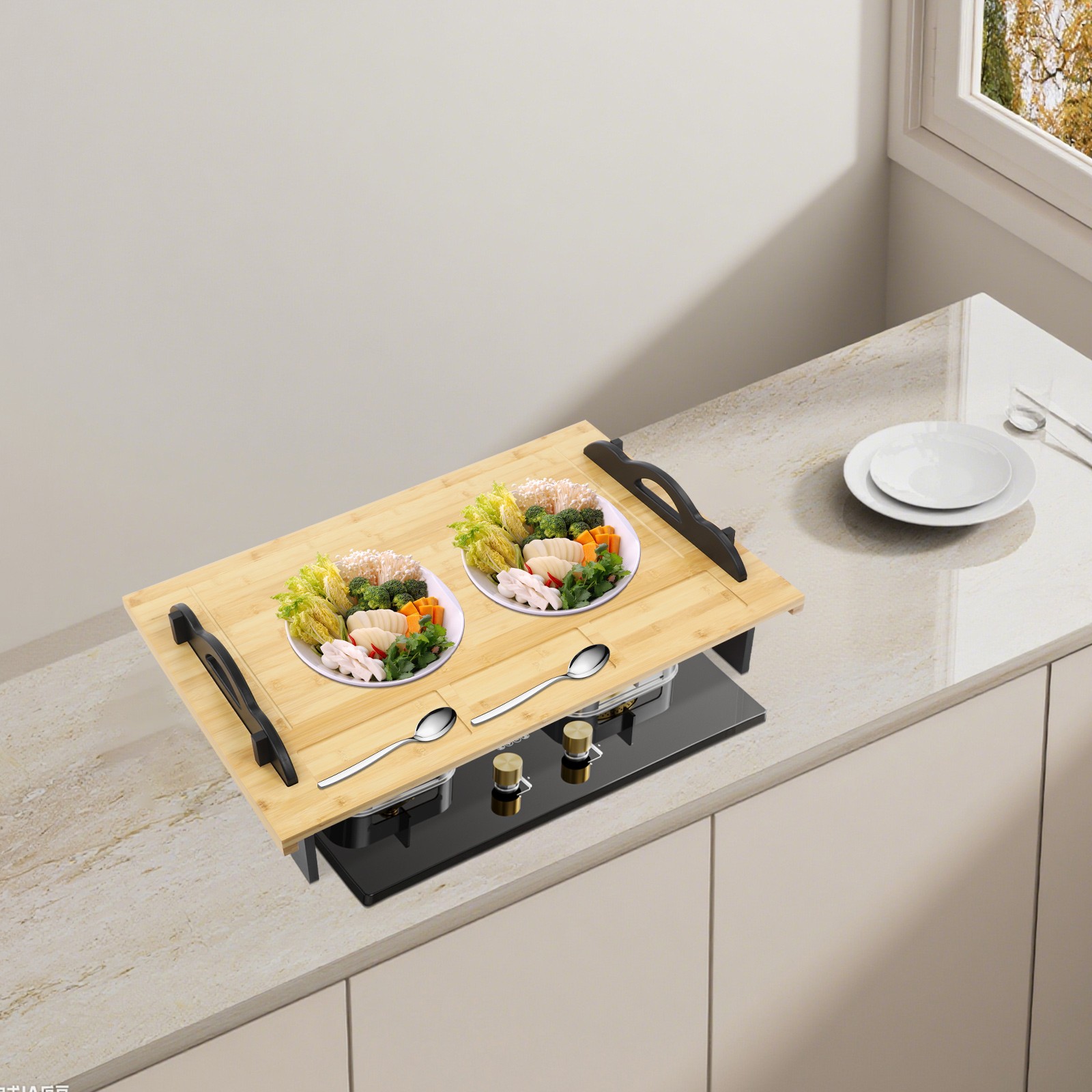 Stove Top Cover Board with Handles for Gas & Electric Stoves Wood Color New