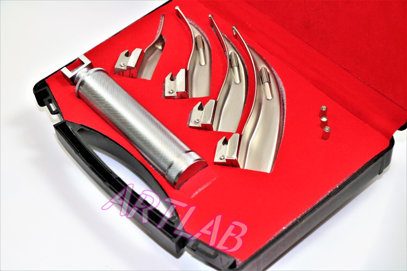 PREMIUM LARYNGOSCOPE SET OF 4 INTUBATION BLADES + MEDIUM HANDLE CYNAMED
