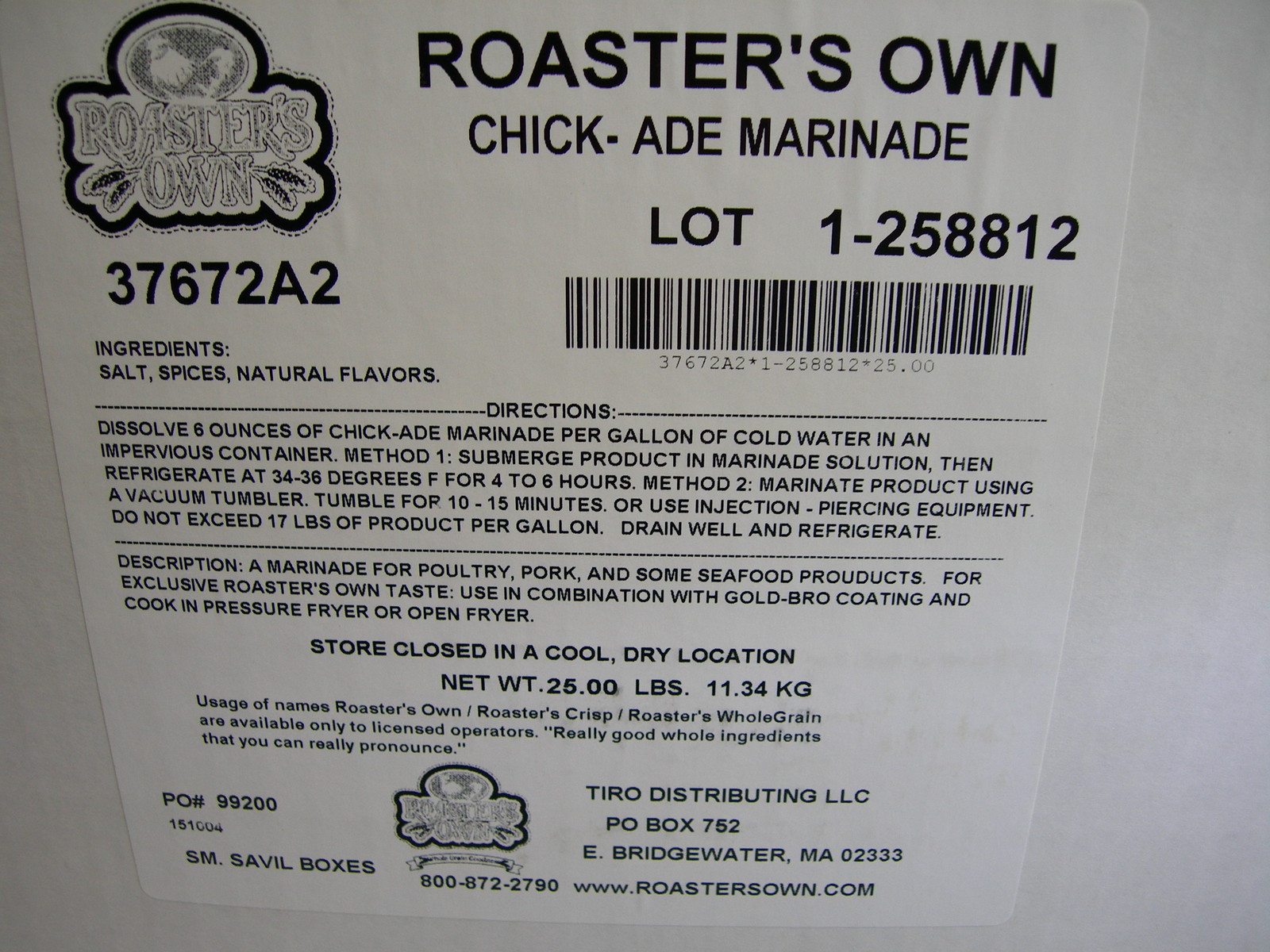 25 lb.bx.CHICK-ADE BRINE MARINADE FOR CHICKEN USE W/ BROASTER* FRYER OR VACUUM