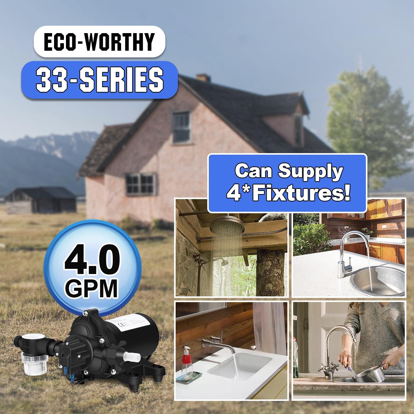 ECO-WORTHY 33-Series Industrial 4.0GPM-50PSI-110V-Garden Hose Adapters, Black