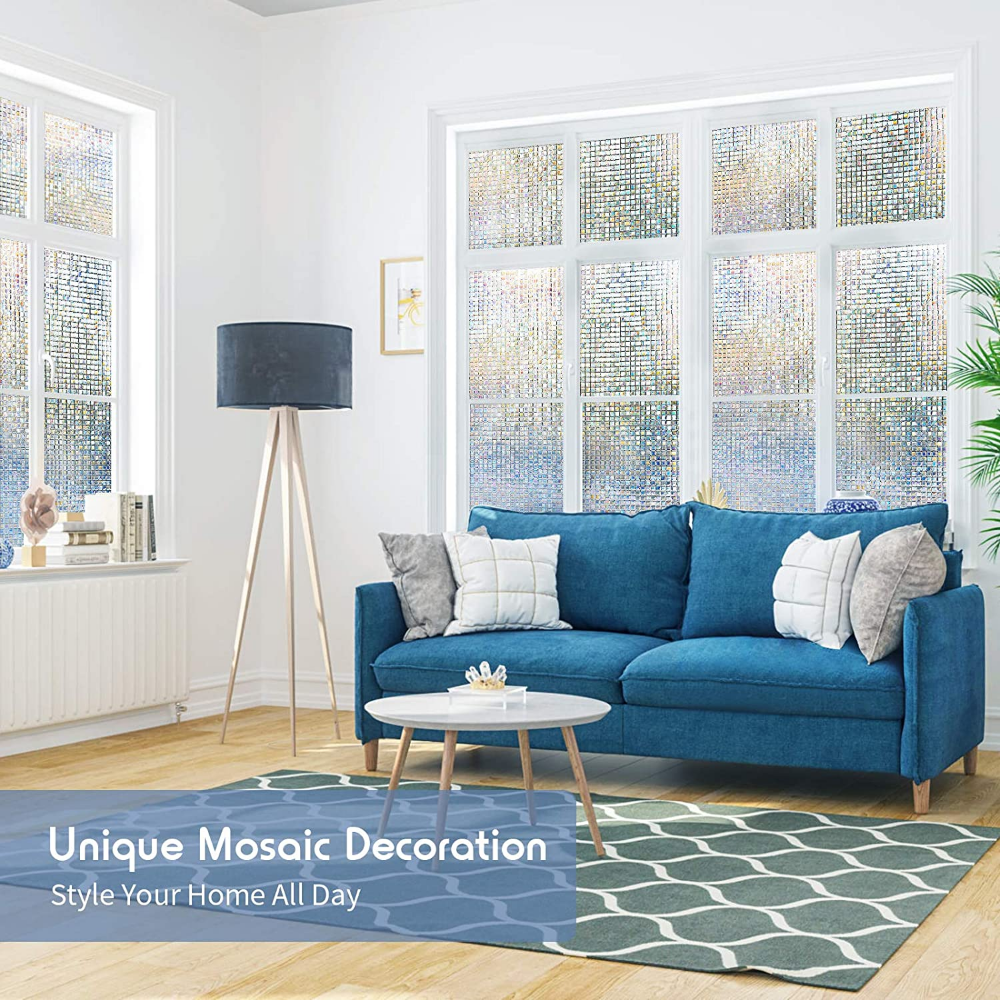 rabbitgoo 3D Privacy Window Film Stained Glass Decorative Rainbow Cling Sticker