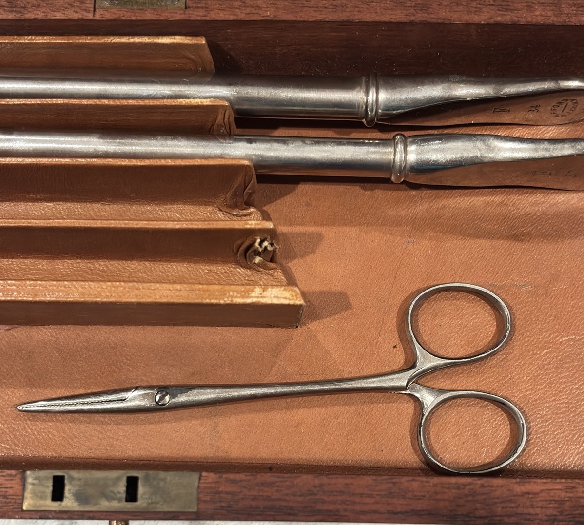 Antique W.F. Ford Surgical Dilator Set Wooden Leather Case c1900
