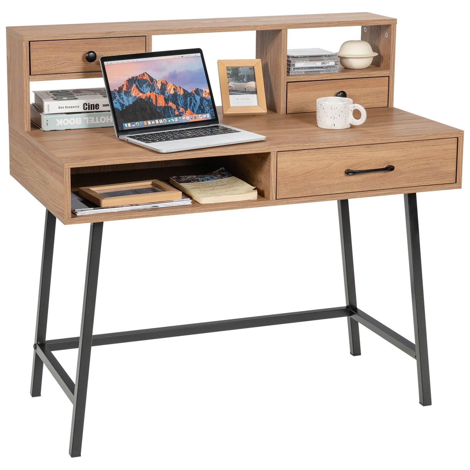 Computer Writing Desk Storage Makeup Vanity Table with Drawer Shelf Industrial