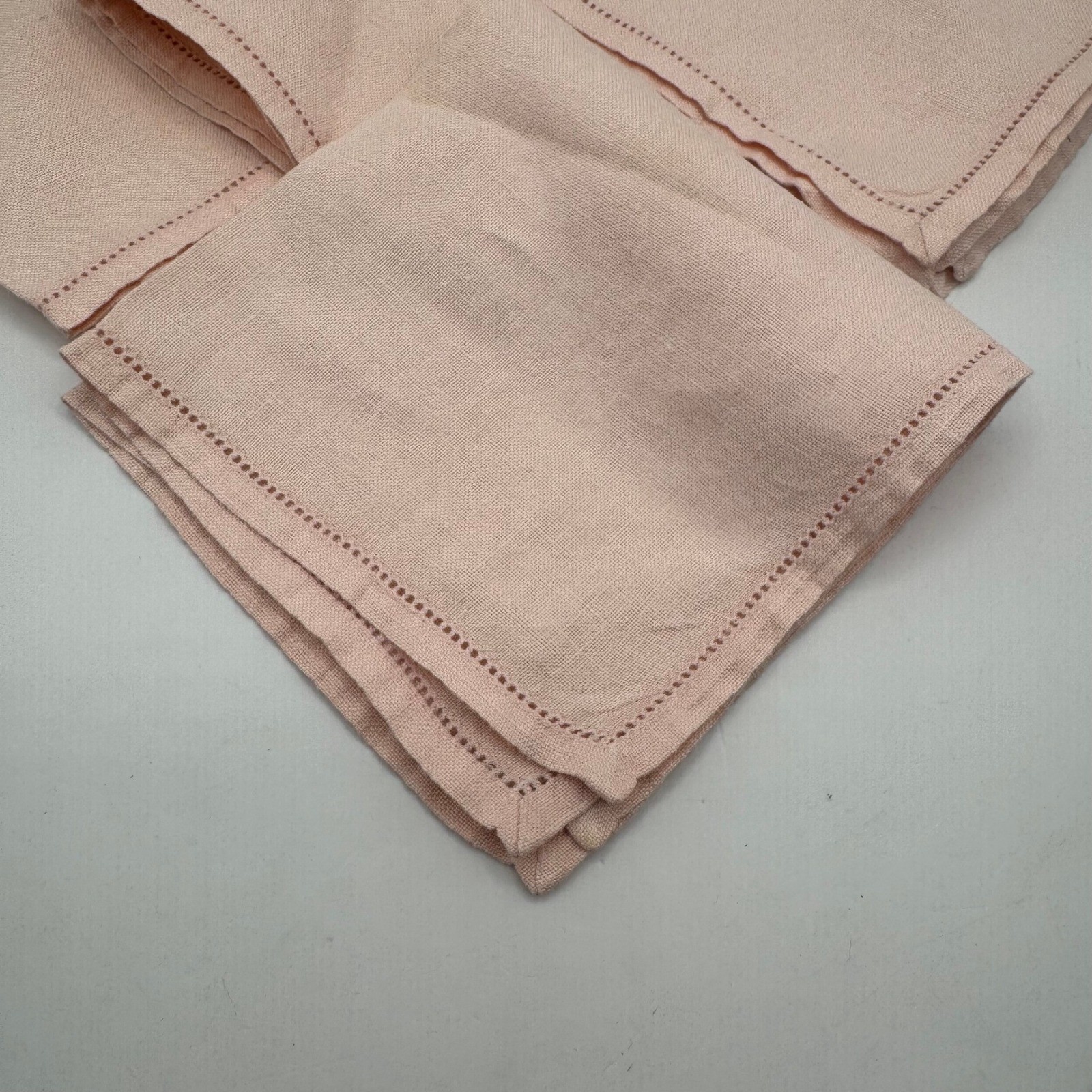 Hemstitch Linen Napkins Set of 4 Pink Vintage Table Linens 10x10 Read