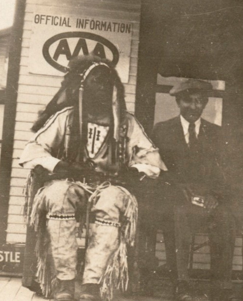 Native American Chief Leader Photograph with White Men AAA Train Depot?