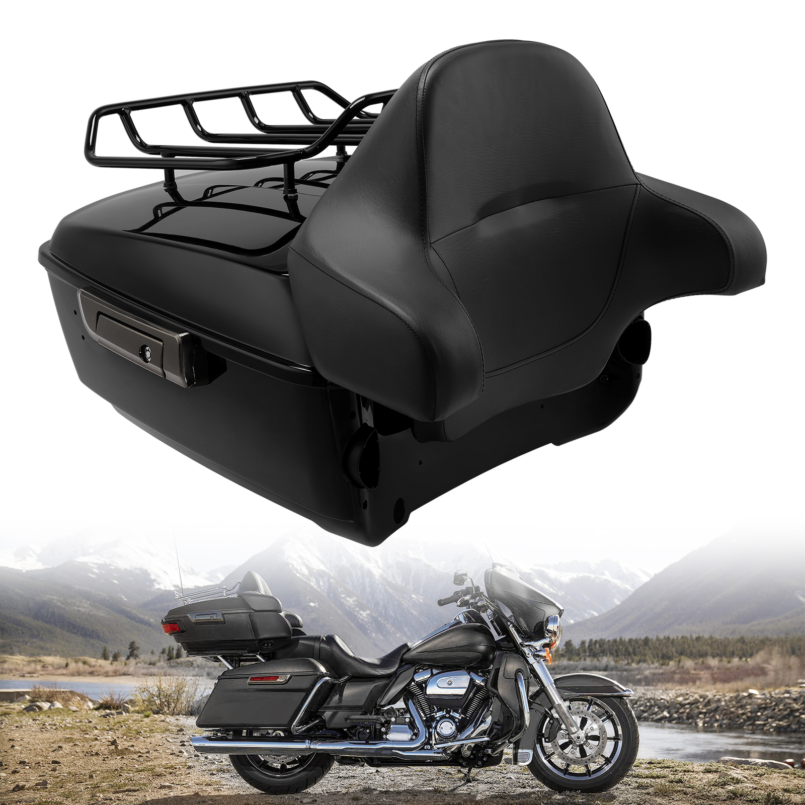 King Tour Pack Backrest Luggage Rack Top Rack Set Fit For Harley Touring '14-25