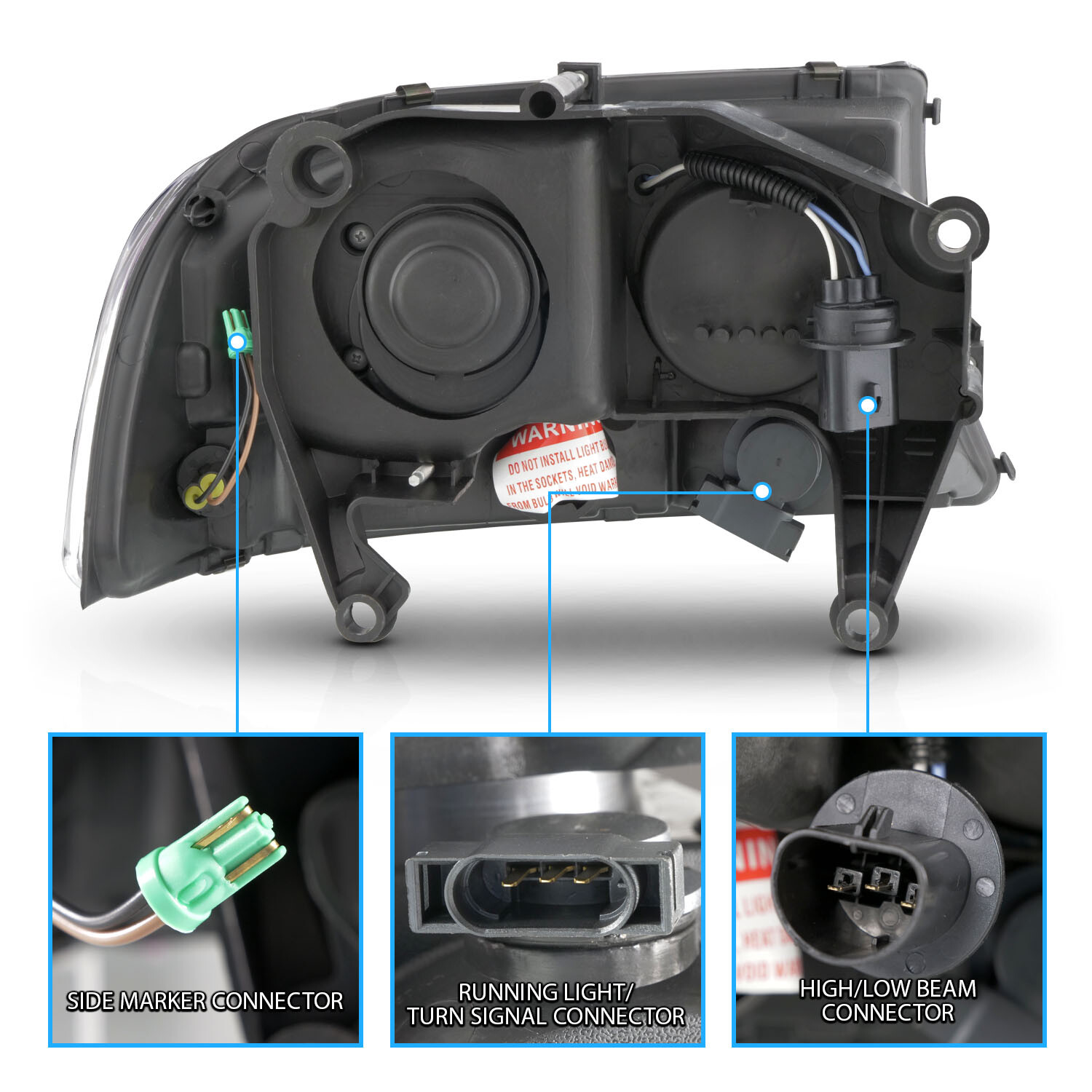 1998-2004 For Dodge Durango/Dakota Black Super Bright LED C Bar Headlights