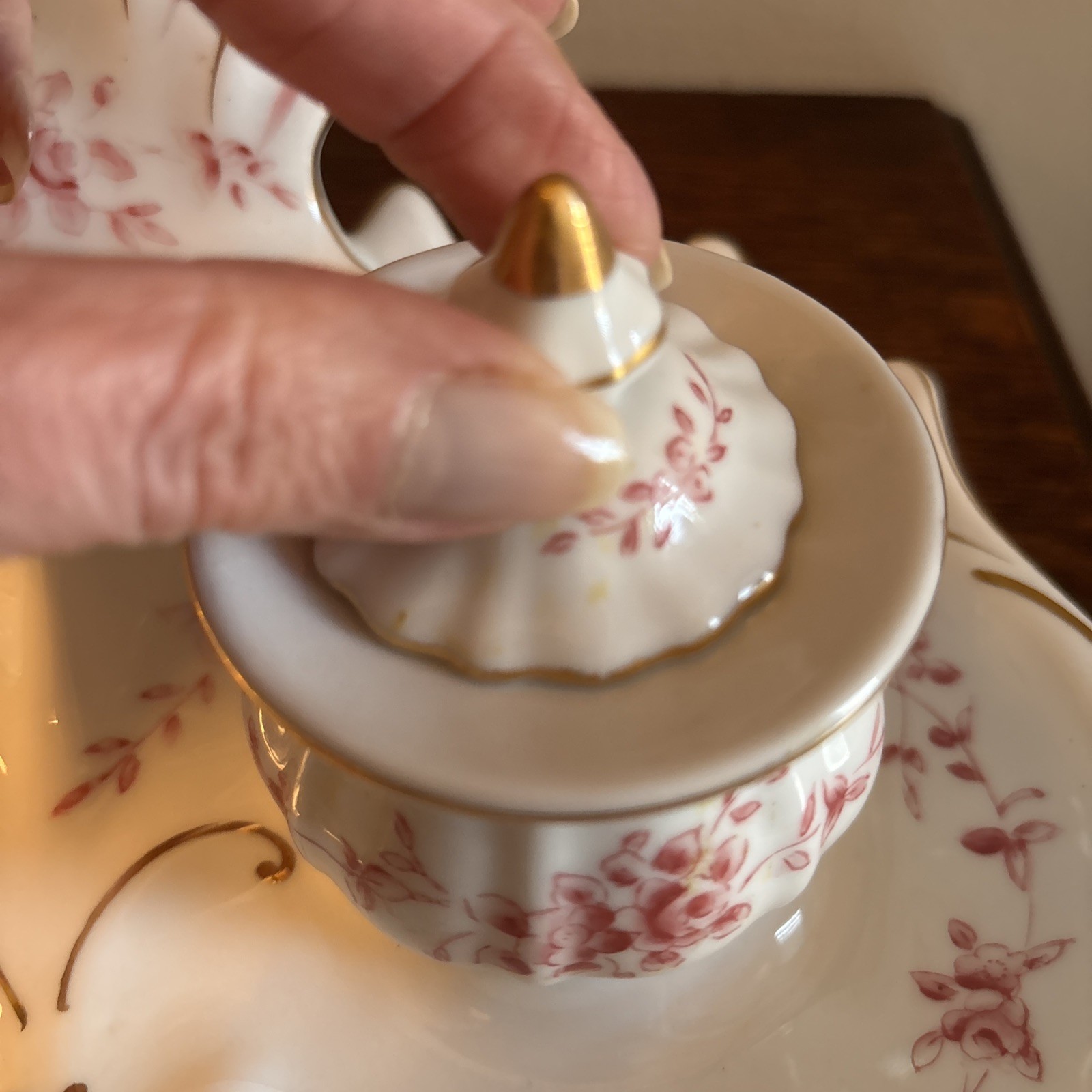 Porcelain 5 Piece Inkwell Dresser Set~Sandrea Japan G904~Chips & Cracks