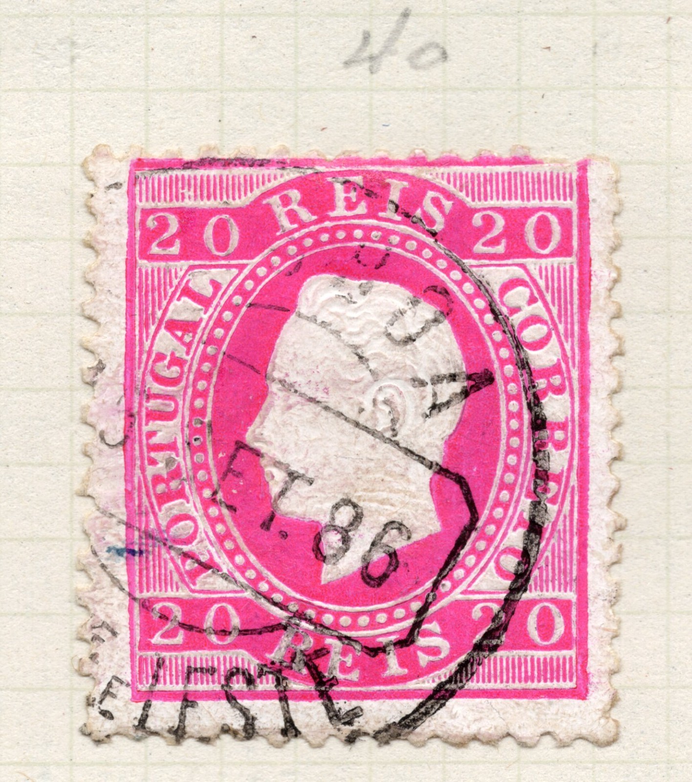 Portugal 1870-84 King Luiz 20 Reis rose Used VLH Scott Cat# 40