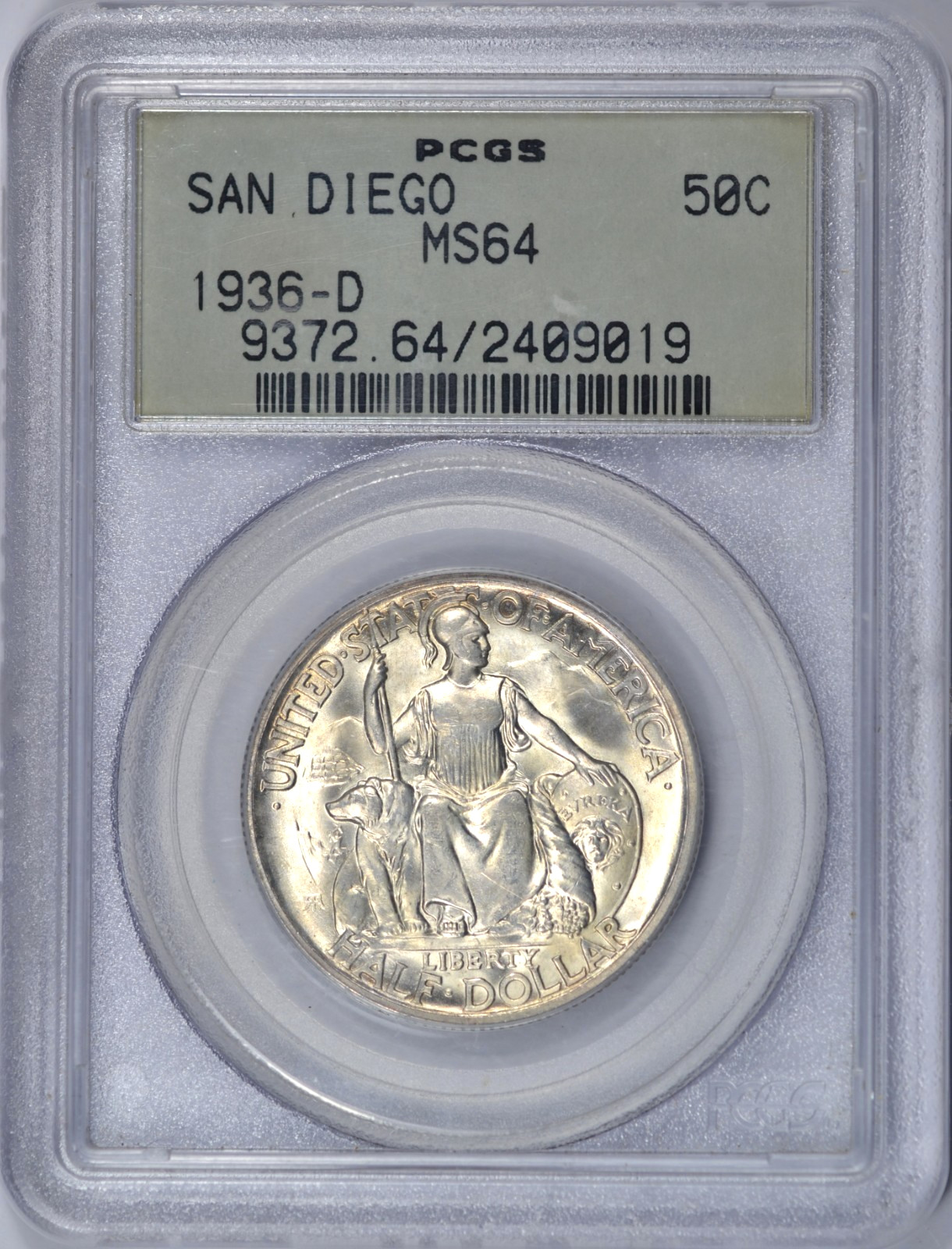 1936-D SAN DIEGO HALF DOLLAR PCGS MS64 OGH