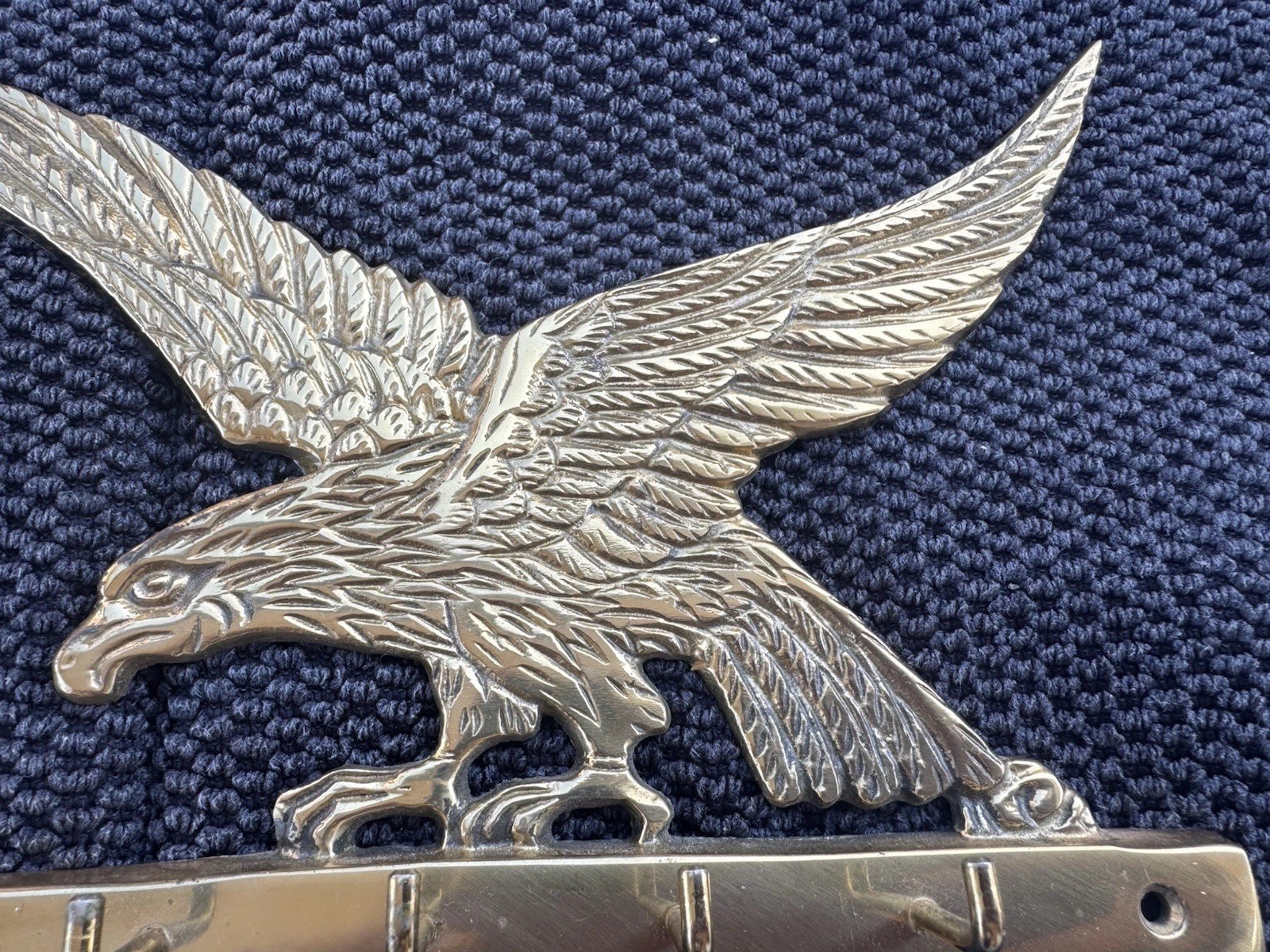 Vintage Solid Brass Eagle Five Hook Key Holder Wall Plaque Mount
