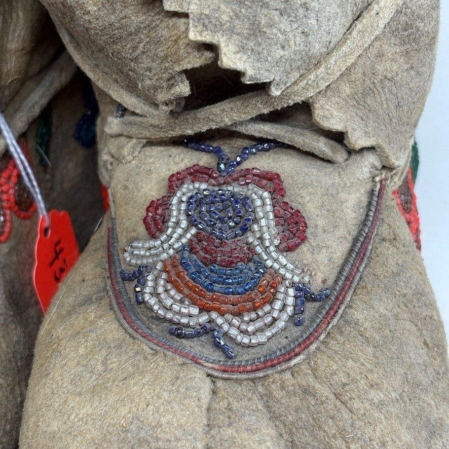 1920s Cree Native American Moccasins High-Top Beaded Pucker Toe Soft-Soled