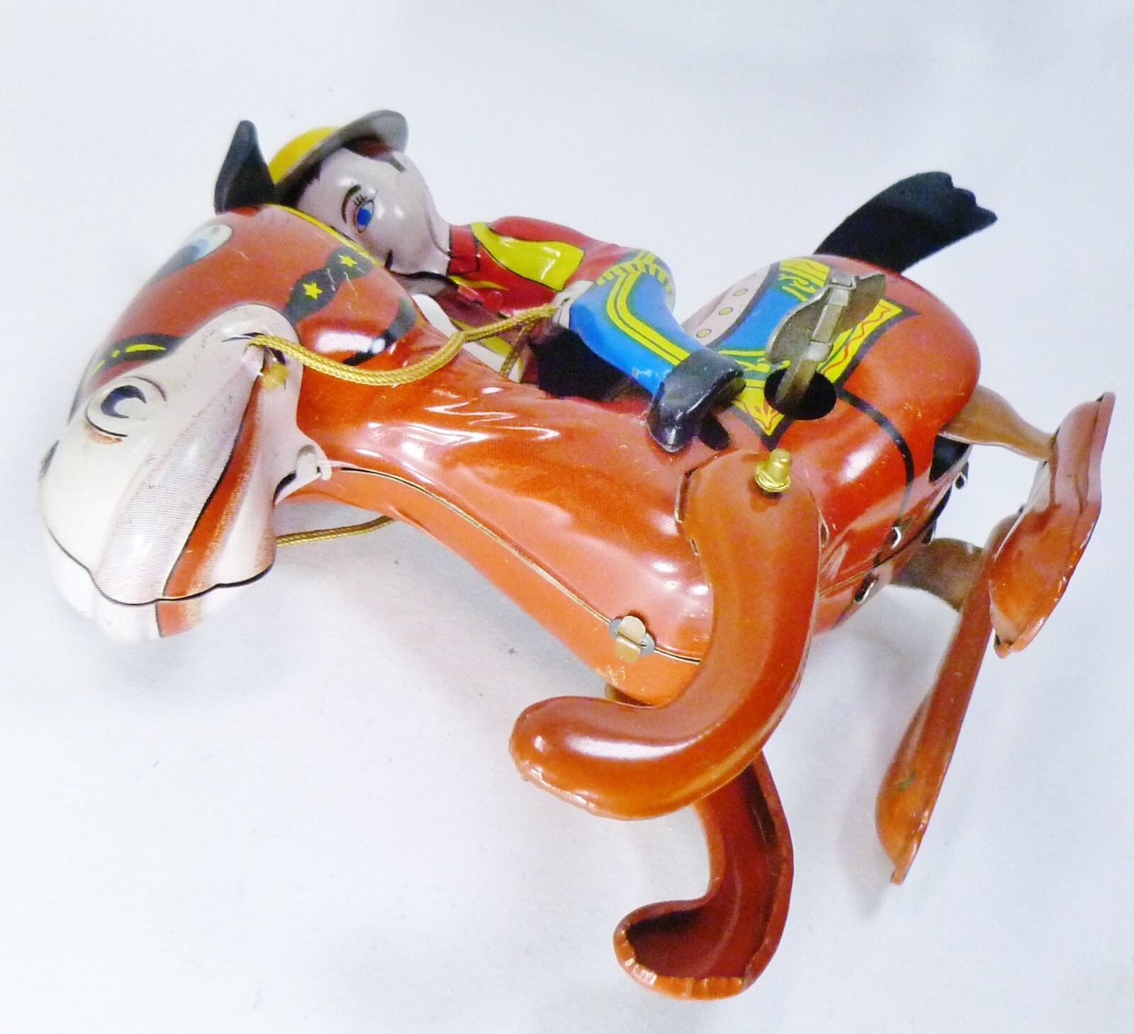 Vintage Mikuni Japan Tin Horse & Cowboy Wind Up Toy Works Great