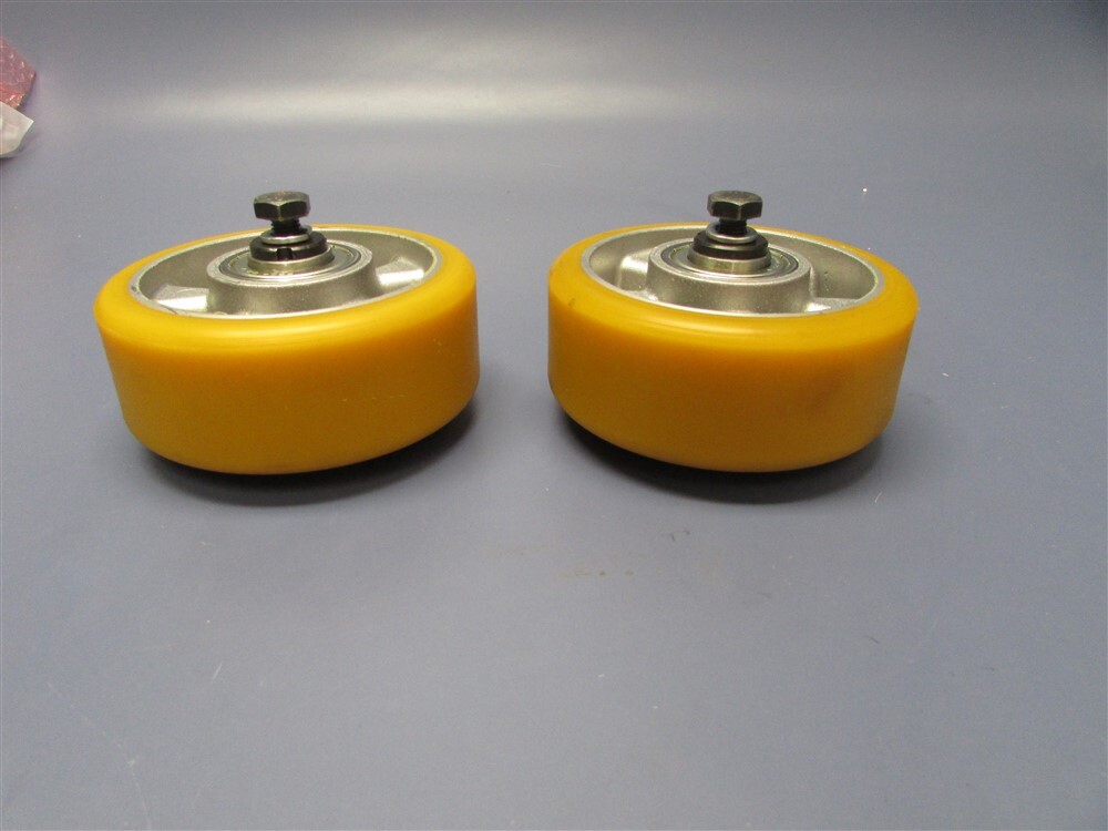 New Lot of 2 Yellow Rubber Casters / Wheels w/ Bearings
