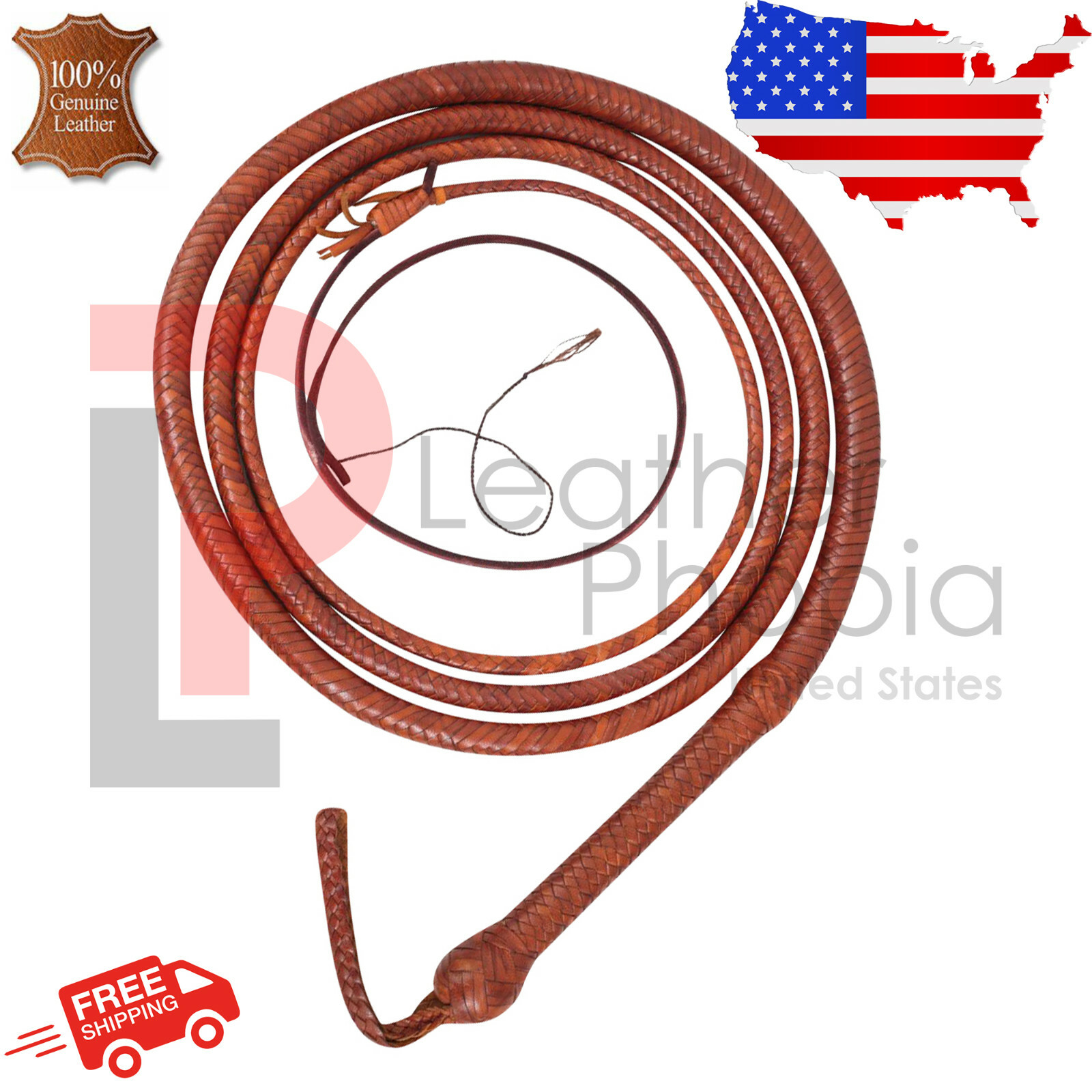 Real Leather Bullwhip 4–16 Feet Long Handmade 16 Plait Genuine Leather Bull Whip