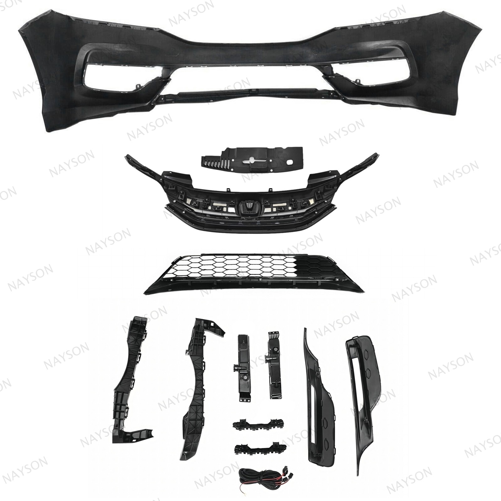 For Accord 2016-17 Front Bumper Cover/Upper Lower Grilles/LED Fog Lamps/Retainer