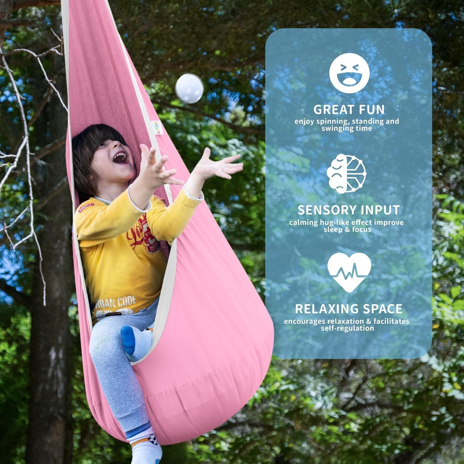 Kids Pod Swing Seat, Cotton Child Hammock Swing Chair,Sensory Swing Indoor Pink