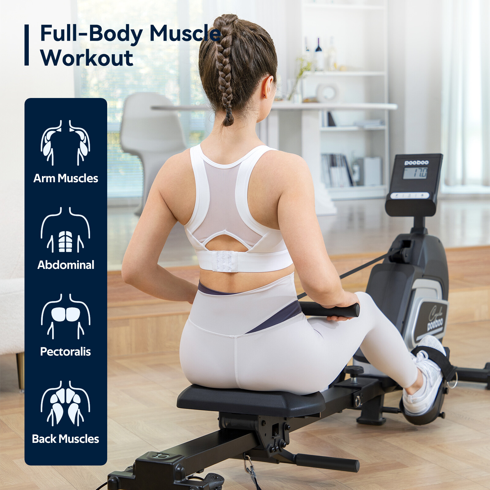 Magnetic Rowing Machine Bluetooth Rower Machine for Home Cardio Training Machine