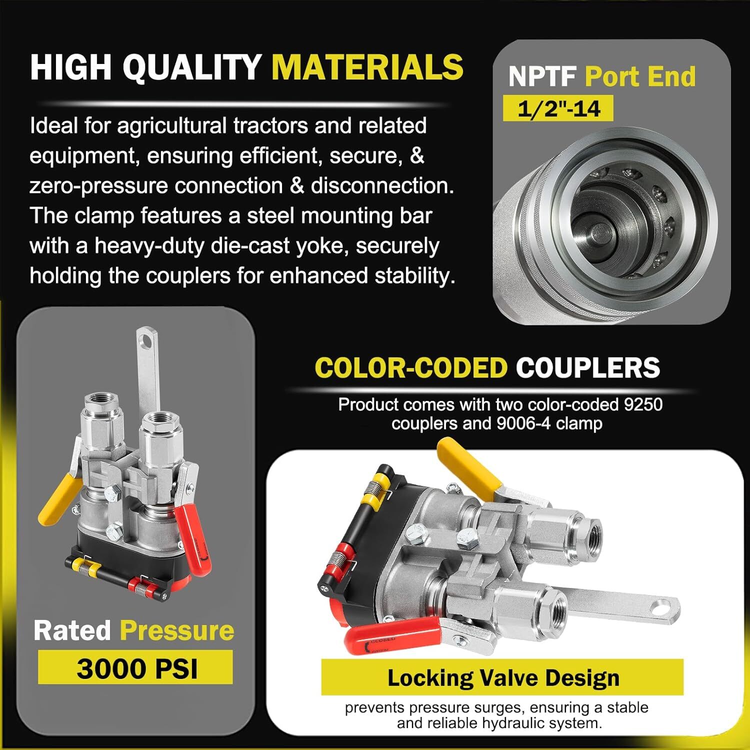 9500-4 For Pioneer Hydraulic Break-Away Coupler Kit Agricultural Tractor Clamp