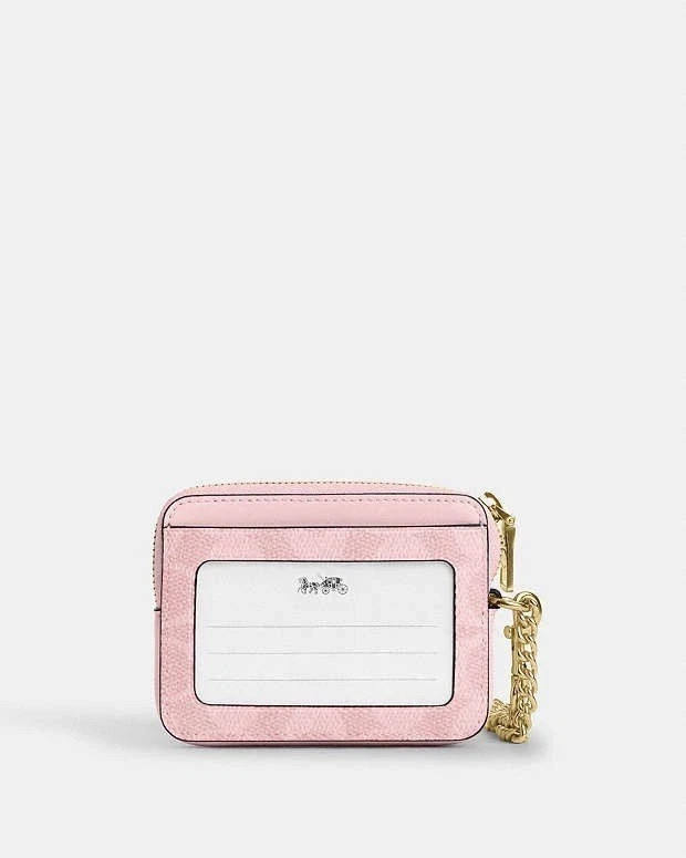 Coach Zip Card Case In Signature Canvas CW883 POWDER PINK With Box Storage Bag