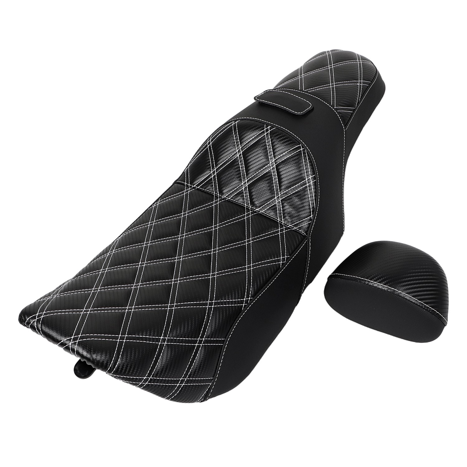 White Diamond Driver Passenger 2-Up Seat w/ Backrest For Harley Road King 97-07