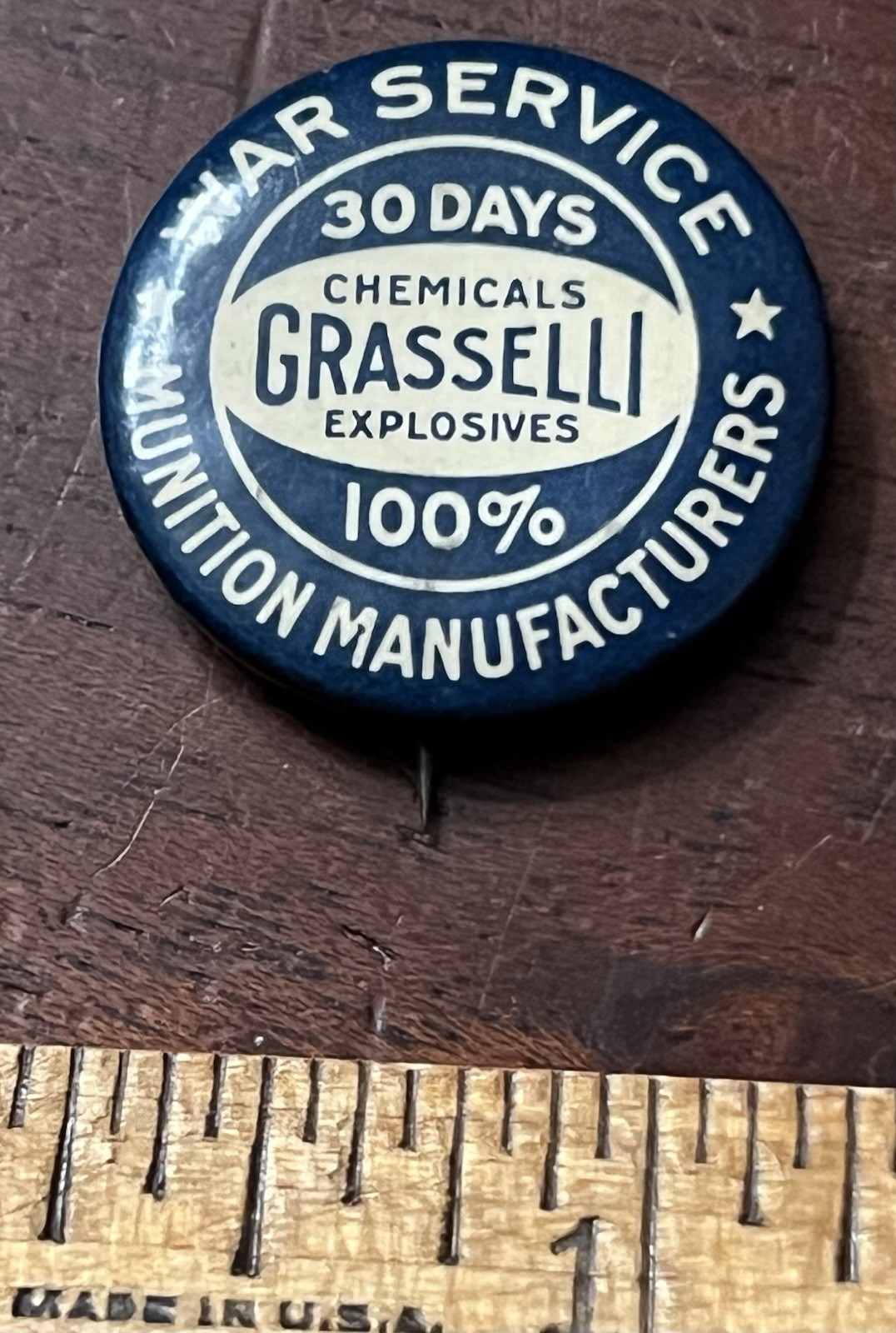 c1918,War Service, Munition Manufacturers, Pinback Button, Grasselli Explosives,